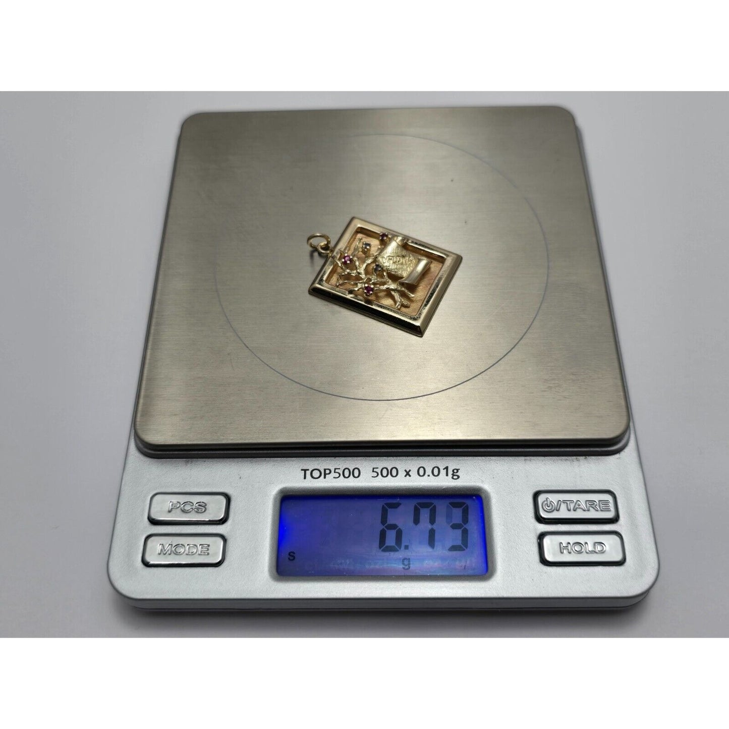 14K Yellow Gold Ruby & Sapphire Diploma Graduate Square Charm Pendant