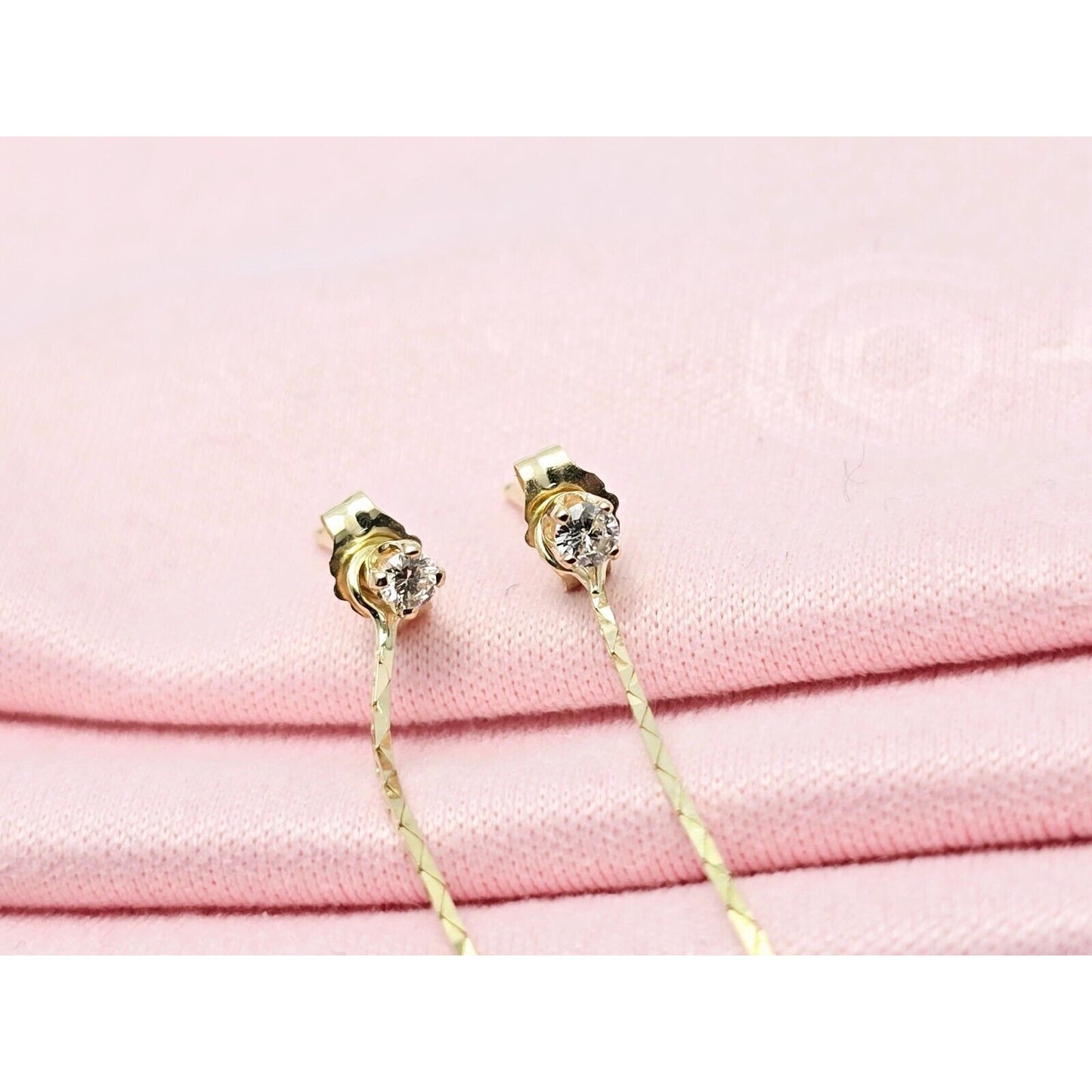 14K Yellow Gold Dangle Drop Sun Diamond Jacket Stud Earrings