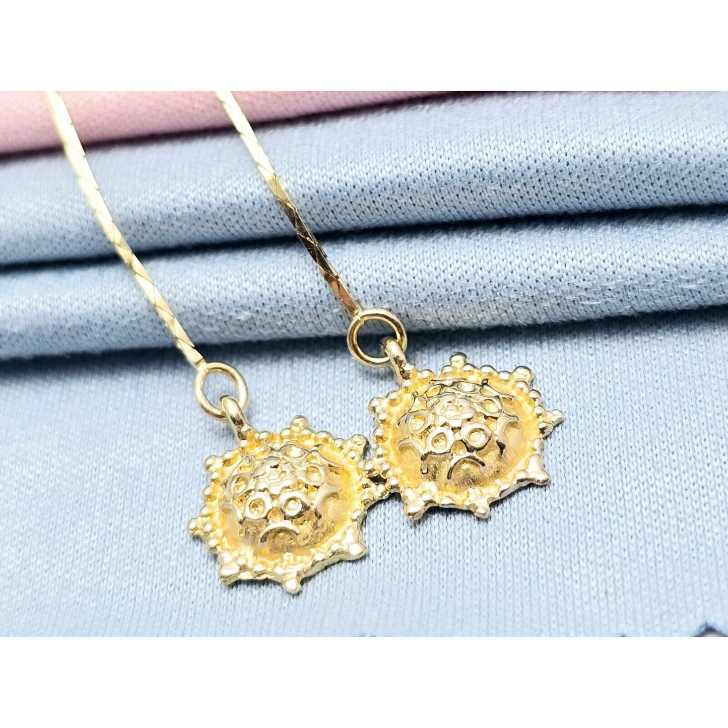 14K Yellow Gold Dangle Drop Sun Diamond Jacket Stud Earrings