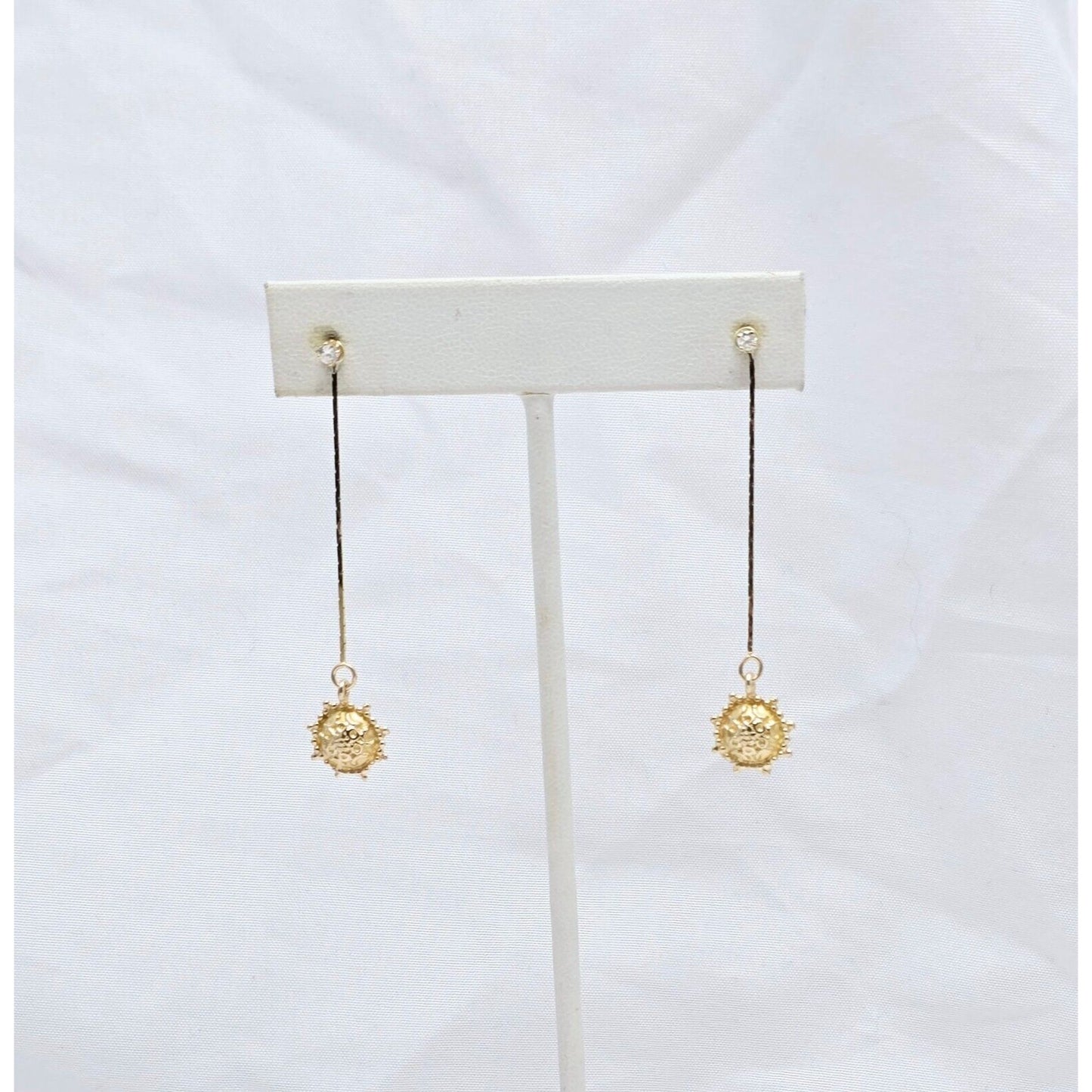 14K Yellow Gold Dangle Drop Sun Diamond Jacket Stud Earrings