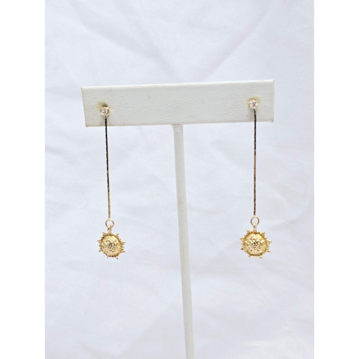 14K Yellow Gold Dangle Drop Sun Diamond Jacket Stud Earrings