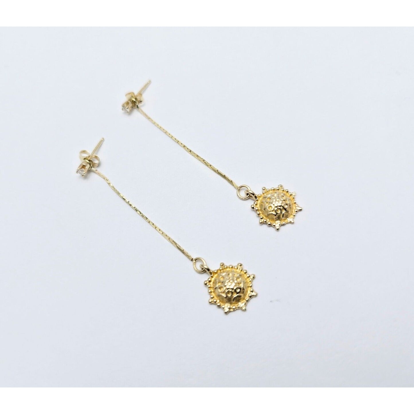 14K Yellow Gold Dangle Drop Sun Diamond Jacket Stud Earrings