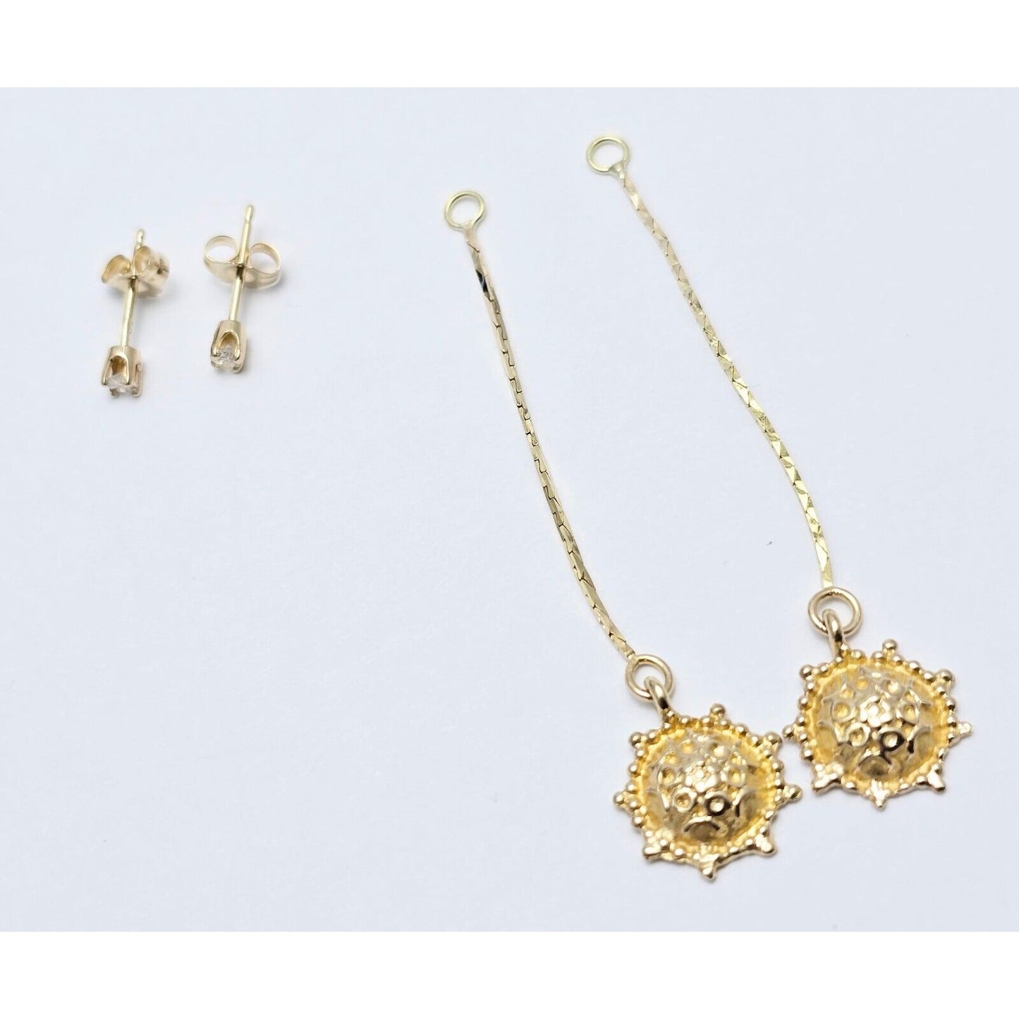 14K Yellow Gold Dangle Drop Sun Diamond Jacket Stud Earrings