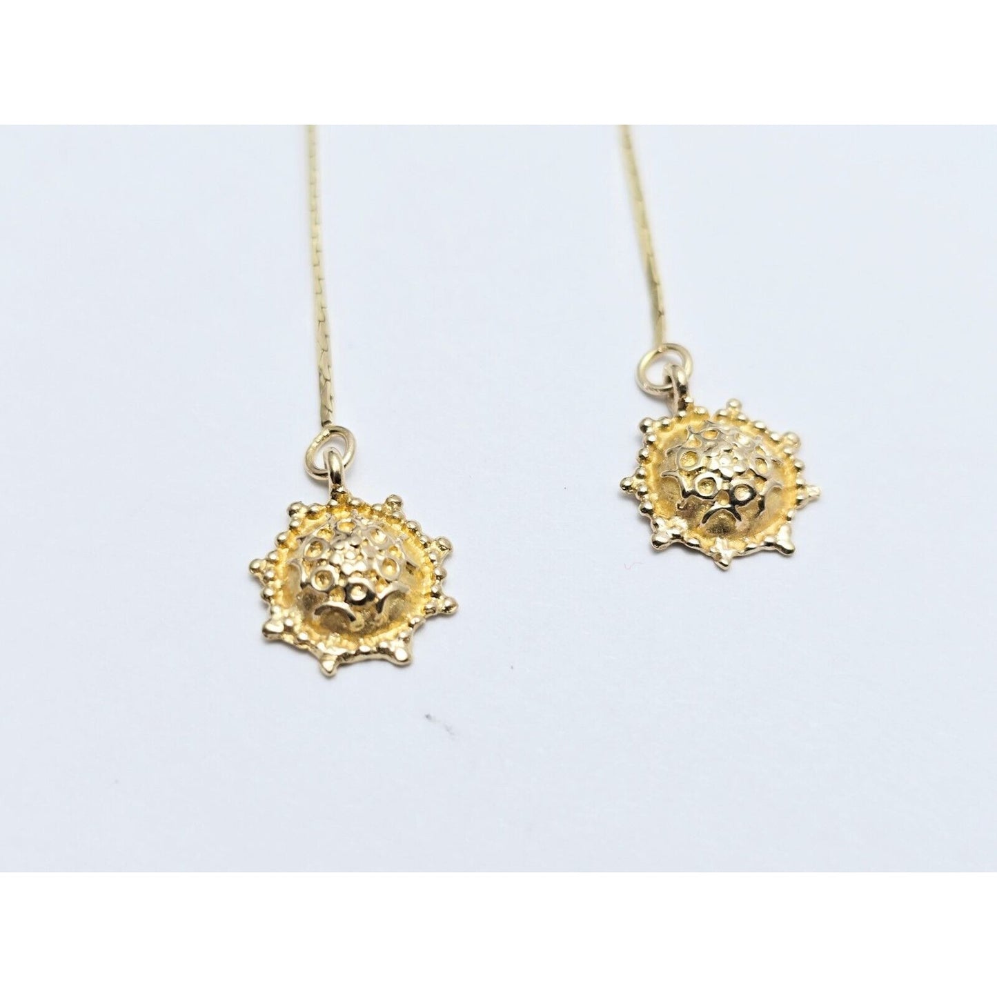 14K Yellow Gold Dangle Drop Sun Diamond Jacket Stud Earrings