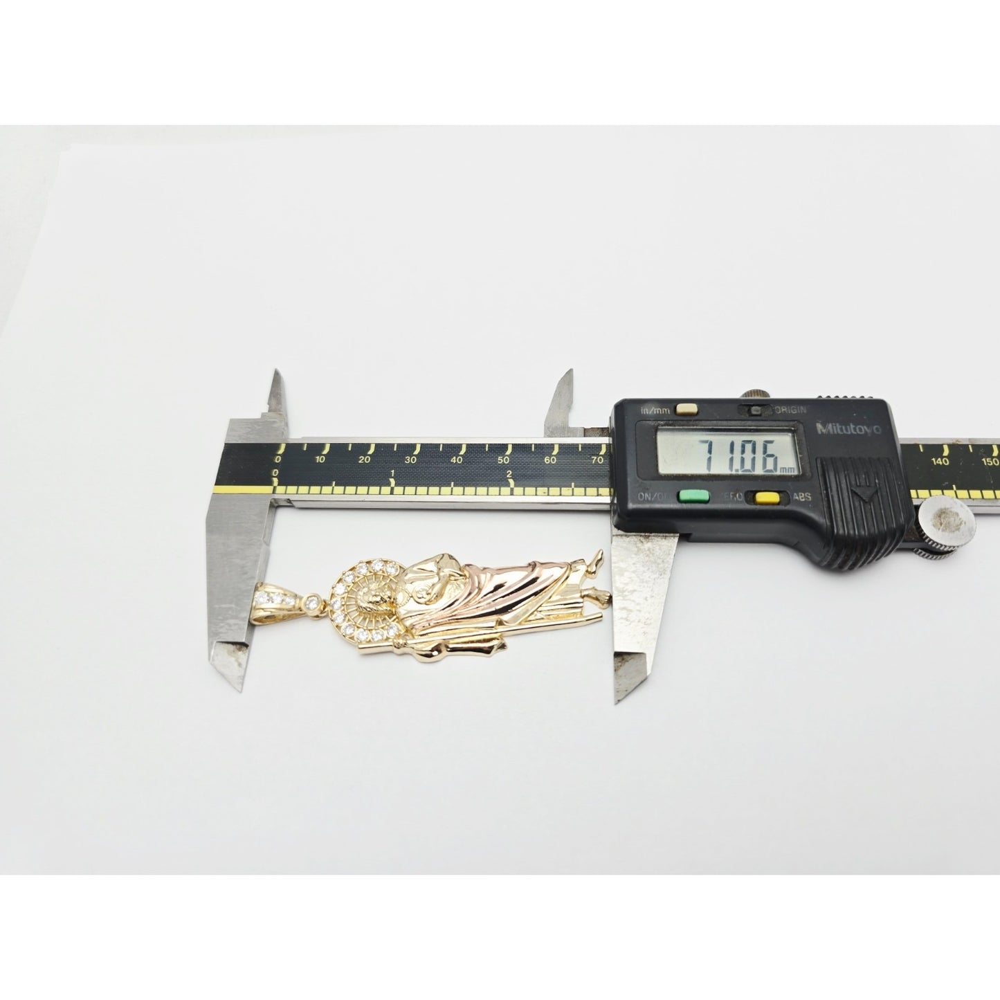 Large 14K Two Tone Gold Saint Jude CZ Charm Pendant