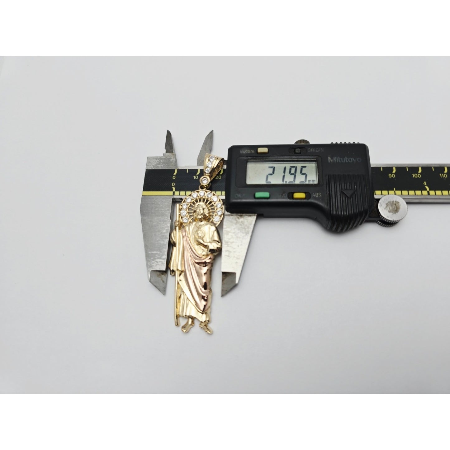 Large 14K Two Tone Gold Saint Jude CZ Charm Pendant