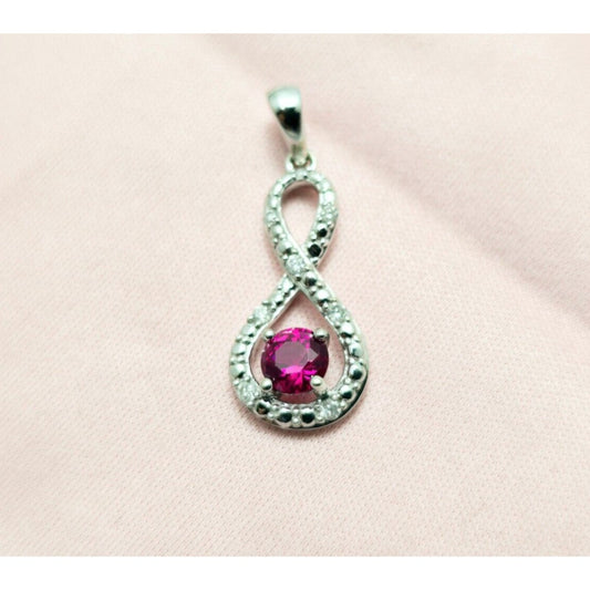 10K White Gold Diamond & Ruby Infinity Charm Pendant