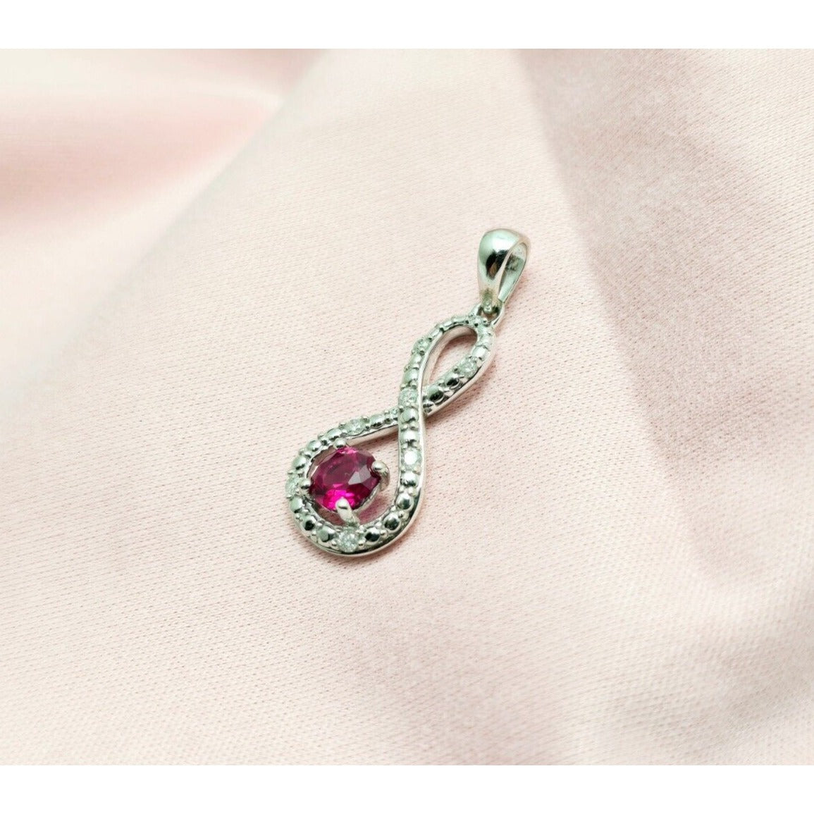 10K White Gold Diamond & Ruby Infinity Charm Pendant