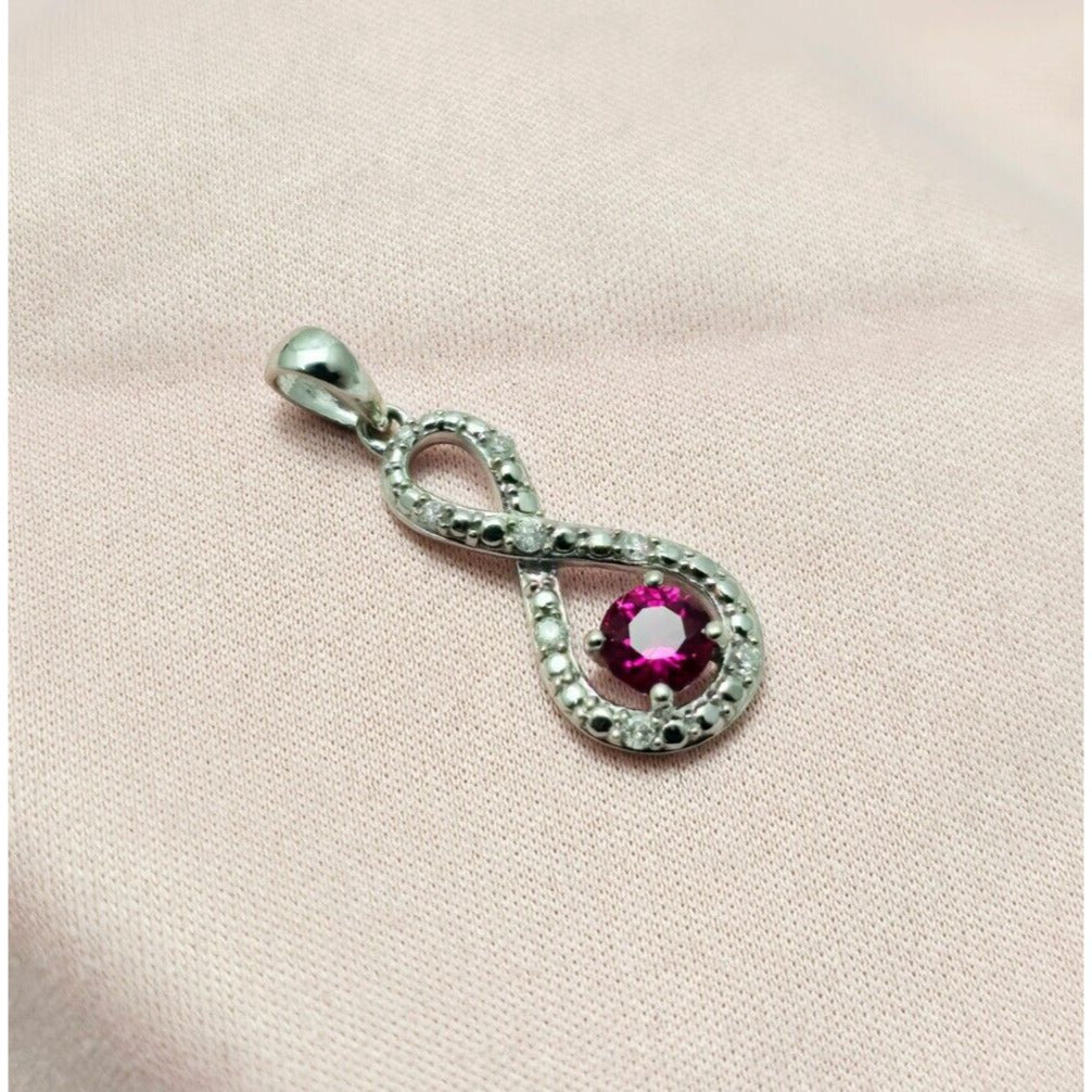 10K White Gold Diamond & Ruby Infinity Charm Pendant