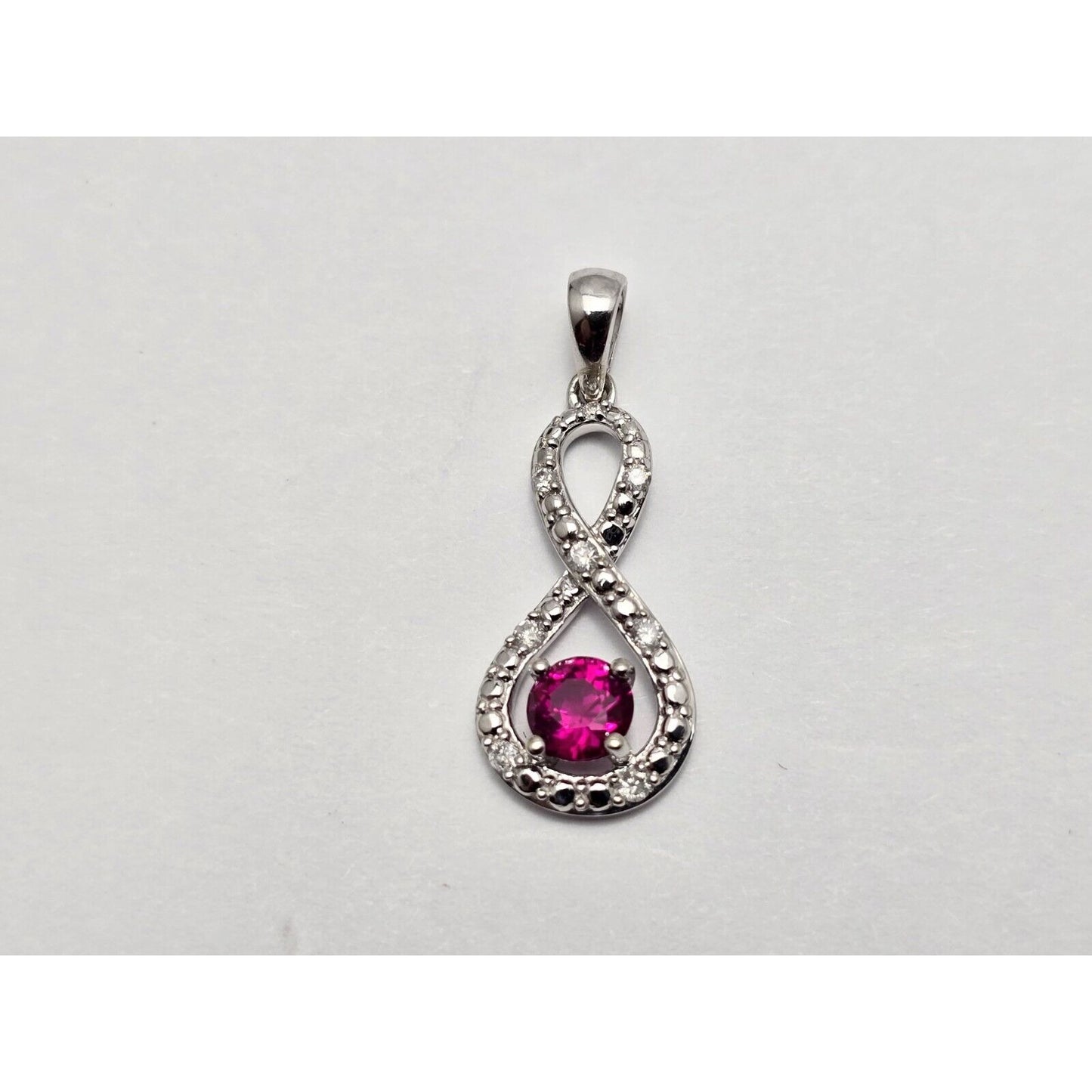 10K White Gold Diamond & Ruby Infinity Charm Pendant