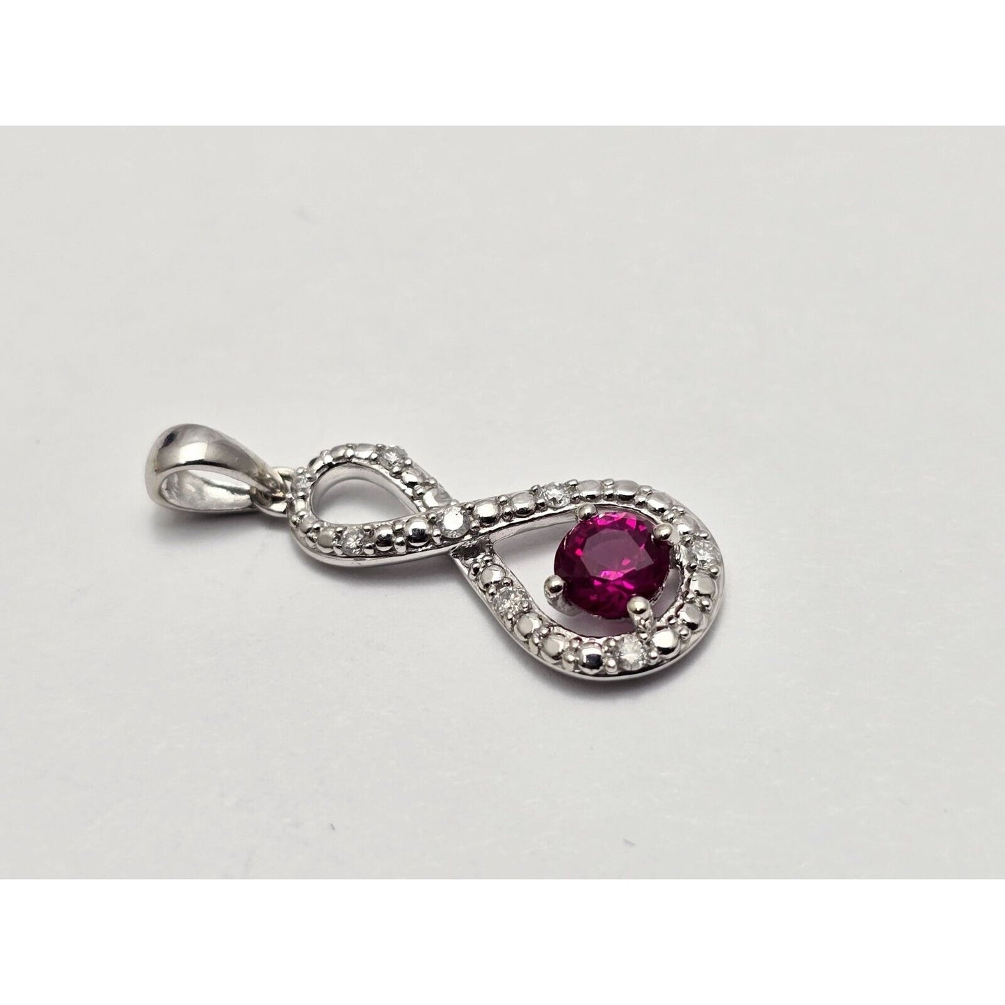 10K White Gold Diamond & Ruby Infinity Charm Pendant