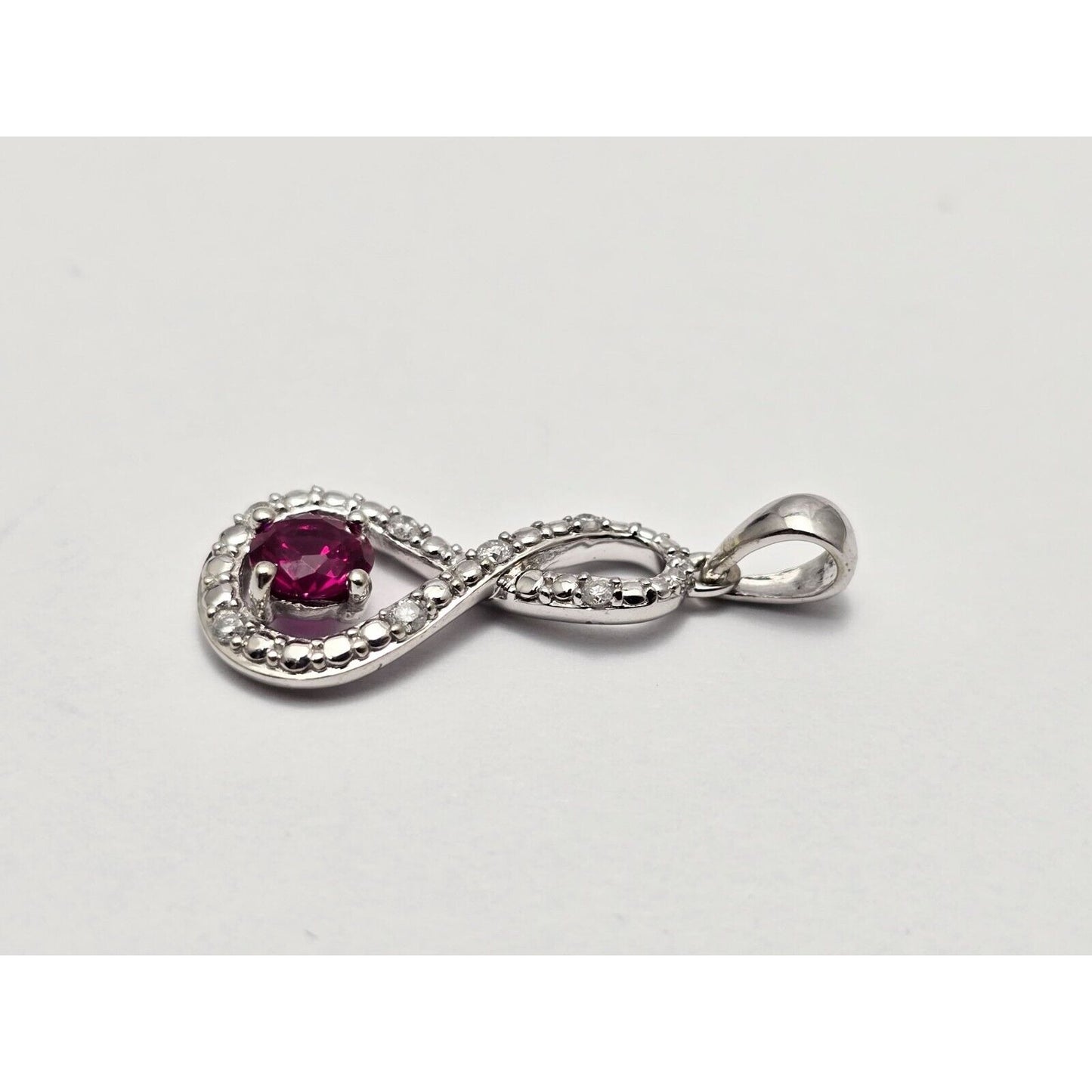 10K White Gold Diamond & Ruby Infinity Charm Pendant