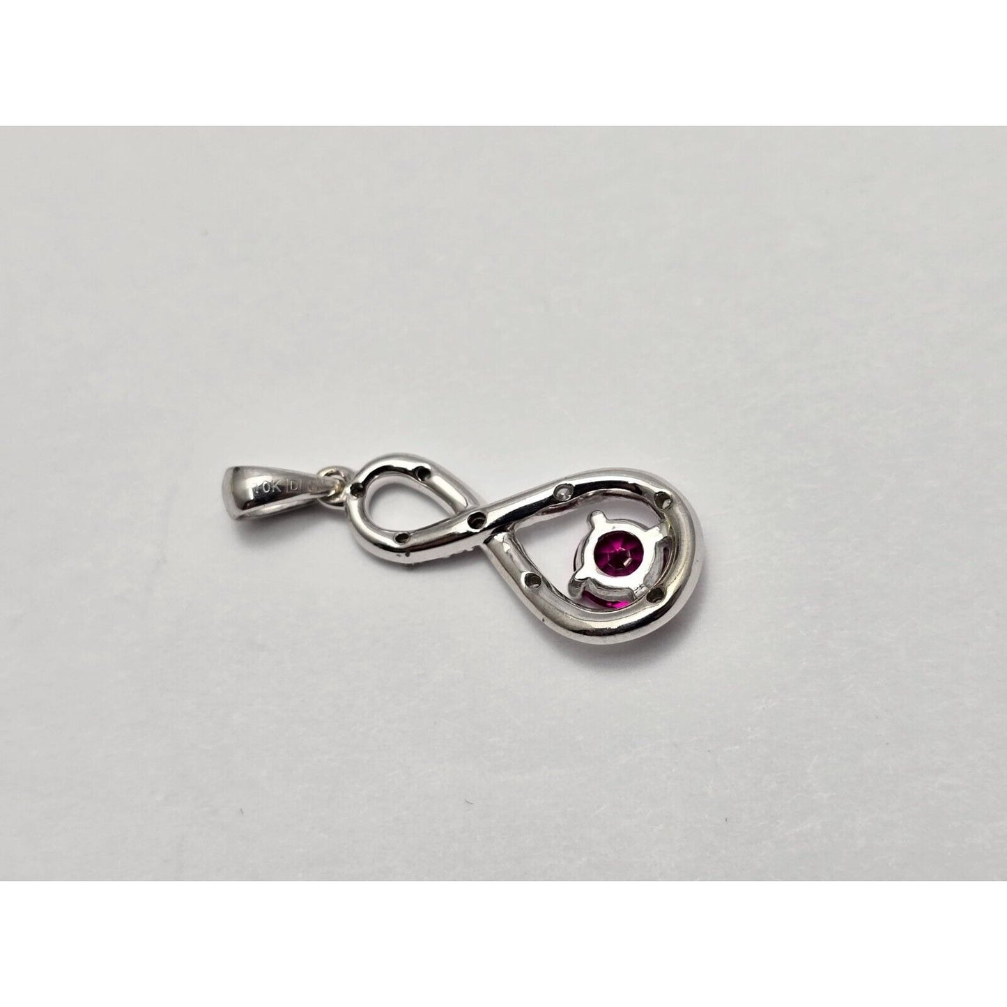10K White Gold Diamond & Ruby Infinity Charm Pendant