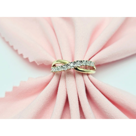 Zamels 9K Solid Two Tone Gold Crossover Round Diamond Ring