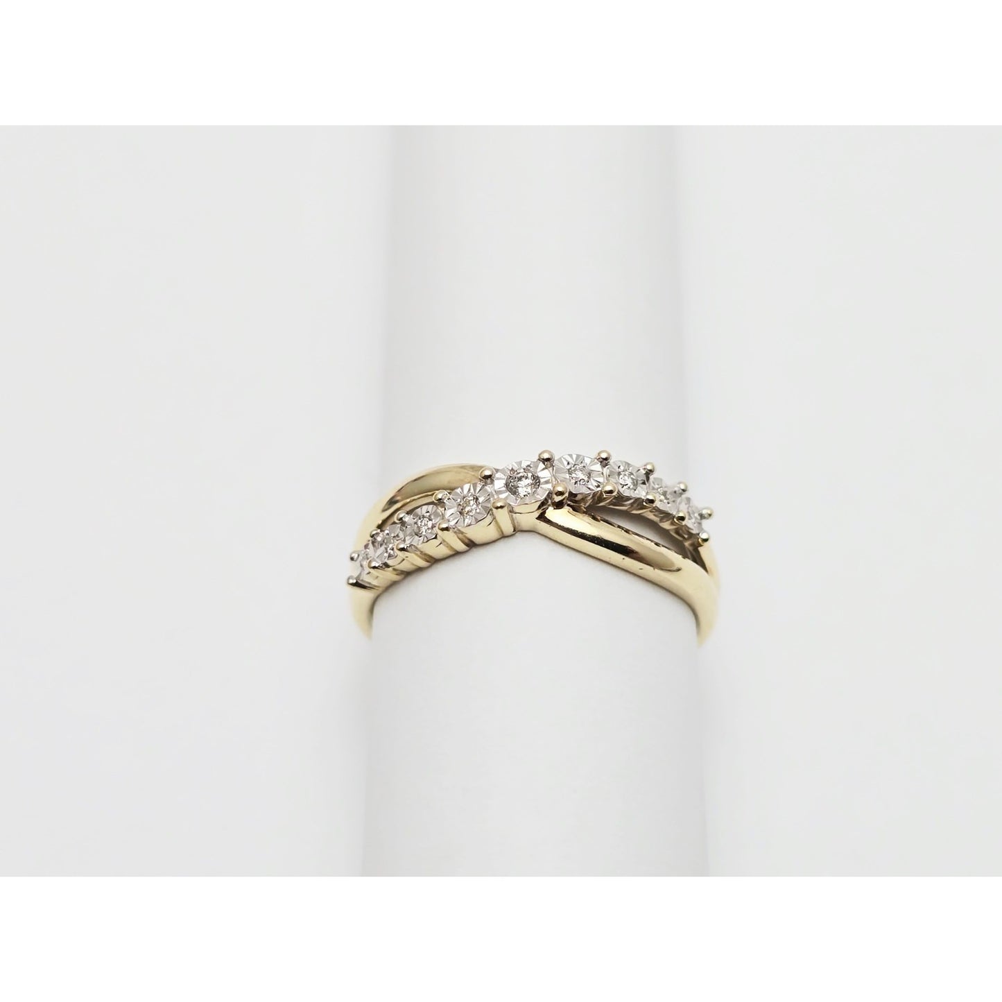 Zamels 9K Solid Two Tone Gold Crossover Round Diamond Ring