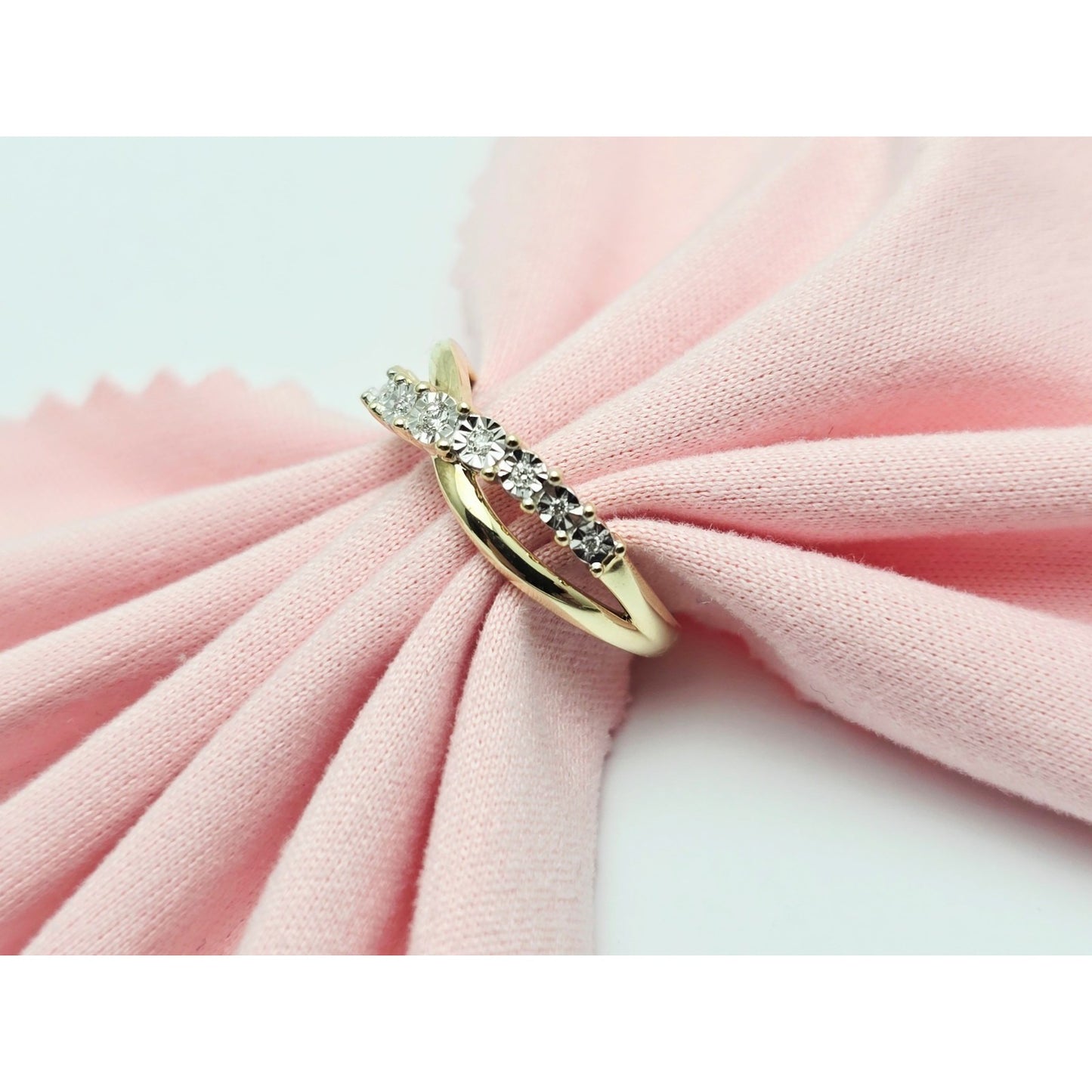 Zamels 9K Solid Two Tone Gold Crossover Round Diamond Ring
