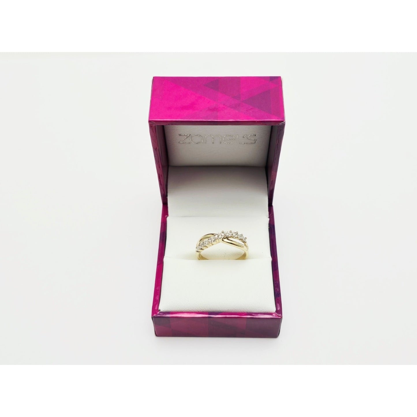 Zamels 9K Solid Two Tone Gold Crossover Round Diamond Ring