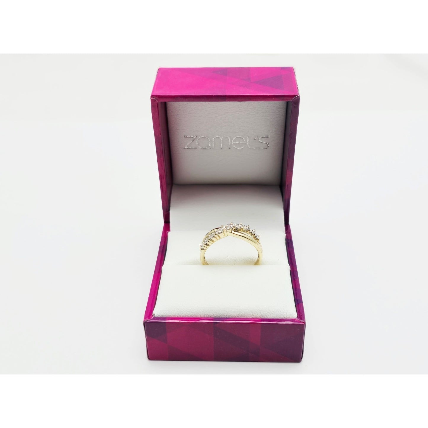 Zamels 9K Solid Two Tone Gold Crossover Round Diamond Ring