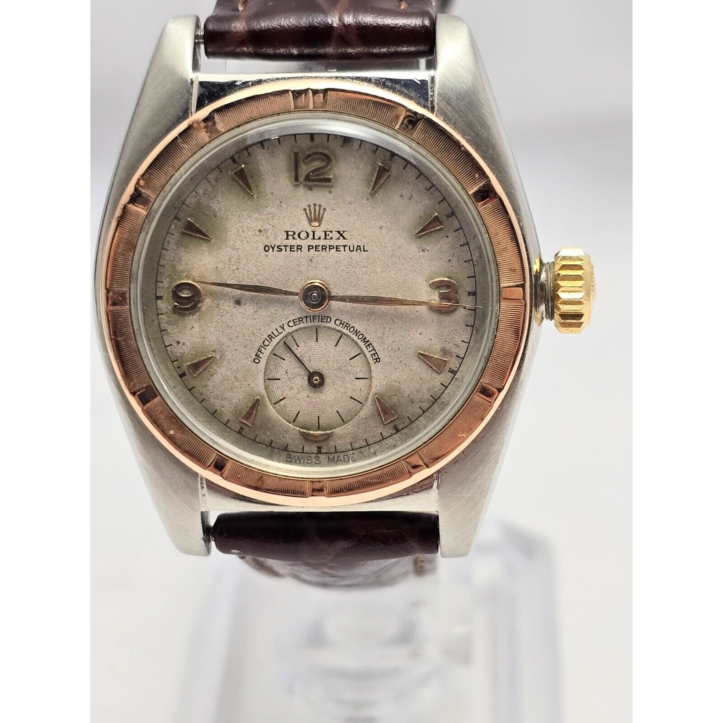 Vintage 1940s Rolex Oyster Perpetual 14K Gold & Steel 5052 5009 Bubbleback