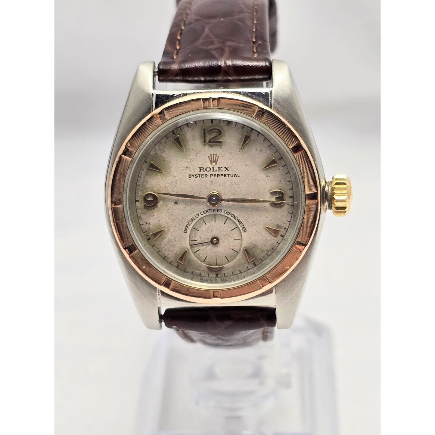 Vintage 1940s Rolex Oyster Perpetual 14K Gold & Steel 5052 5009 Bubbleback