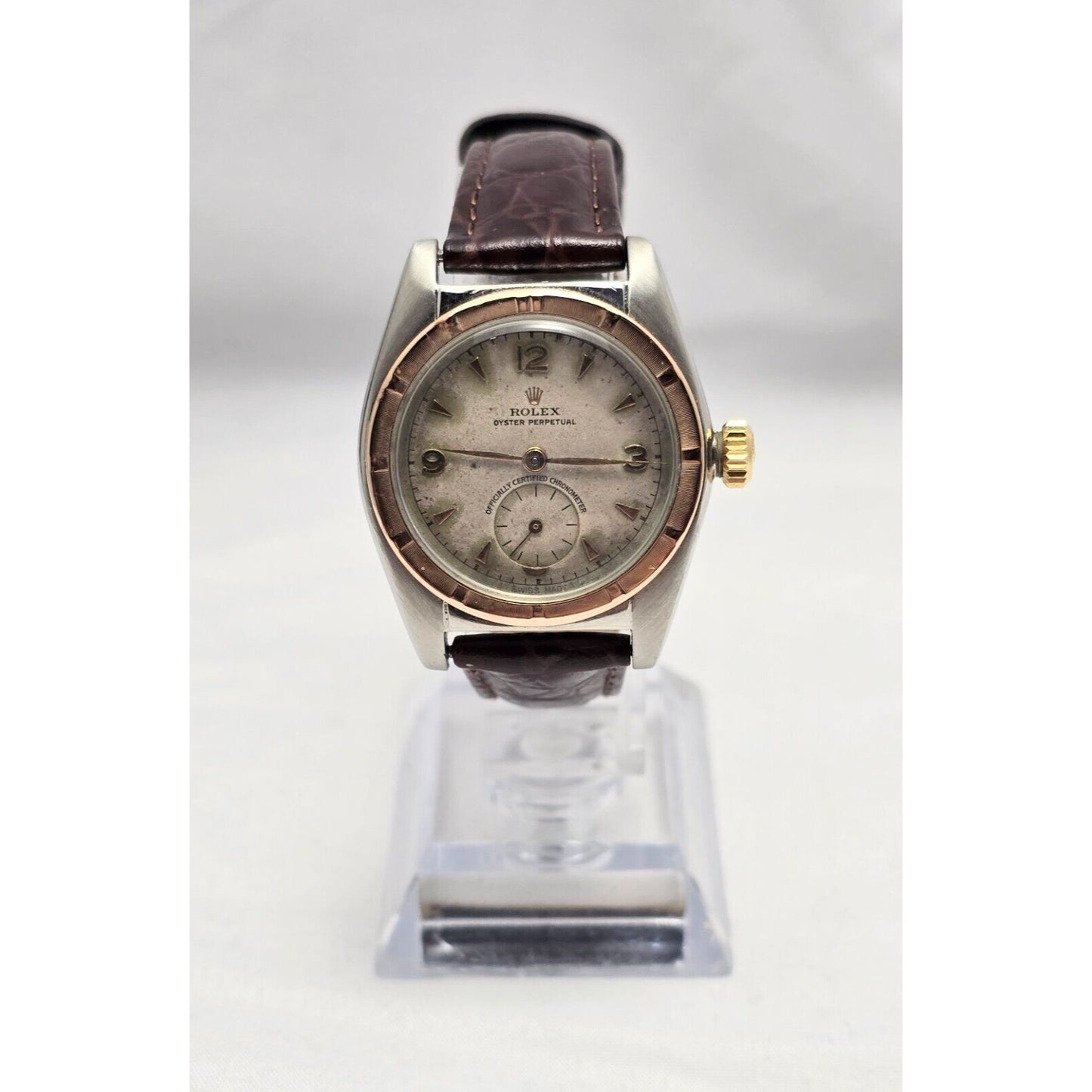 Vintage 1940s Rolex Oyster Perpetual 14K Gold & Steel 5052 5009 Bubbleback