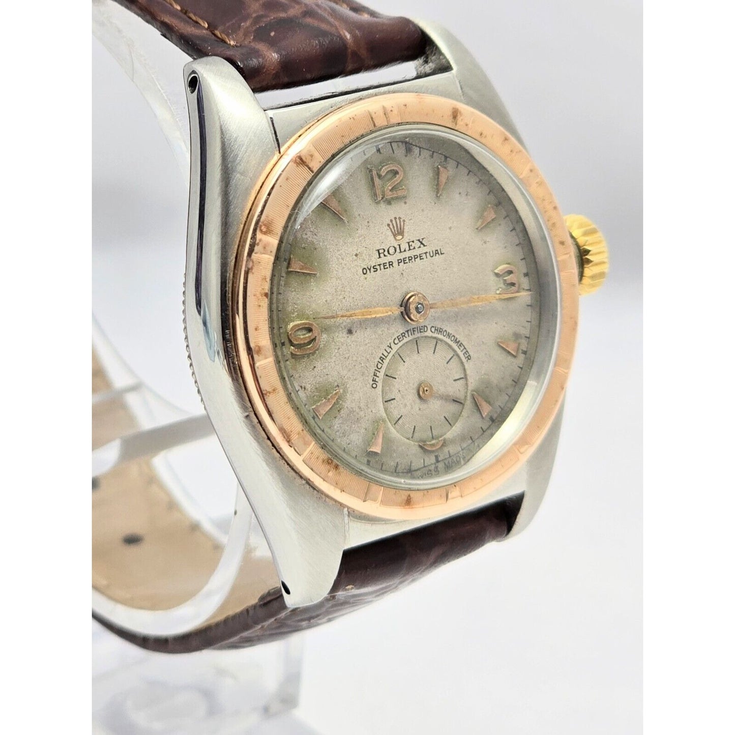 Vintage 1940s Rolex Oyster Perpetual 14K Gold & Steel 5052 5009 Bubbleback