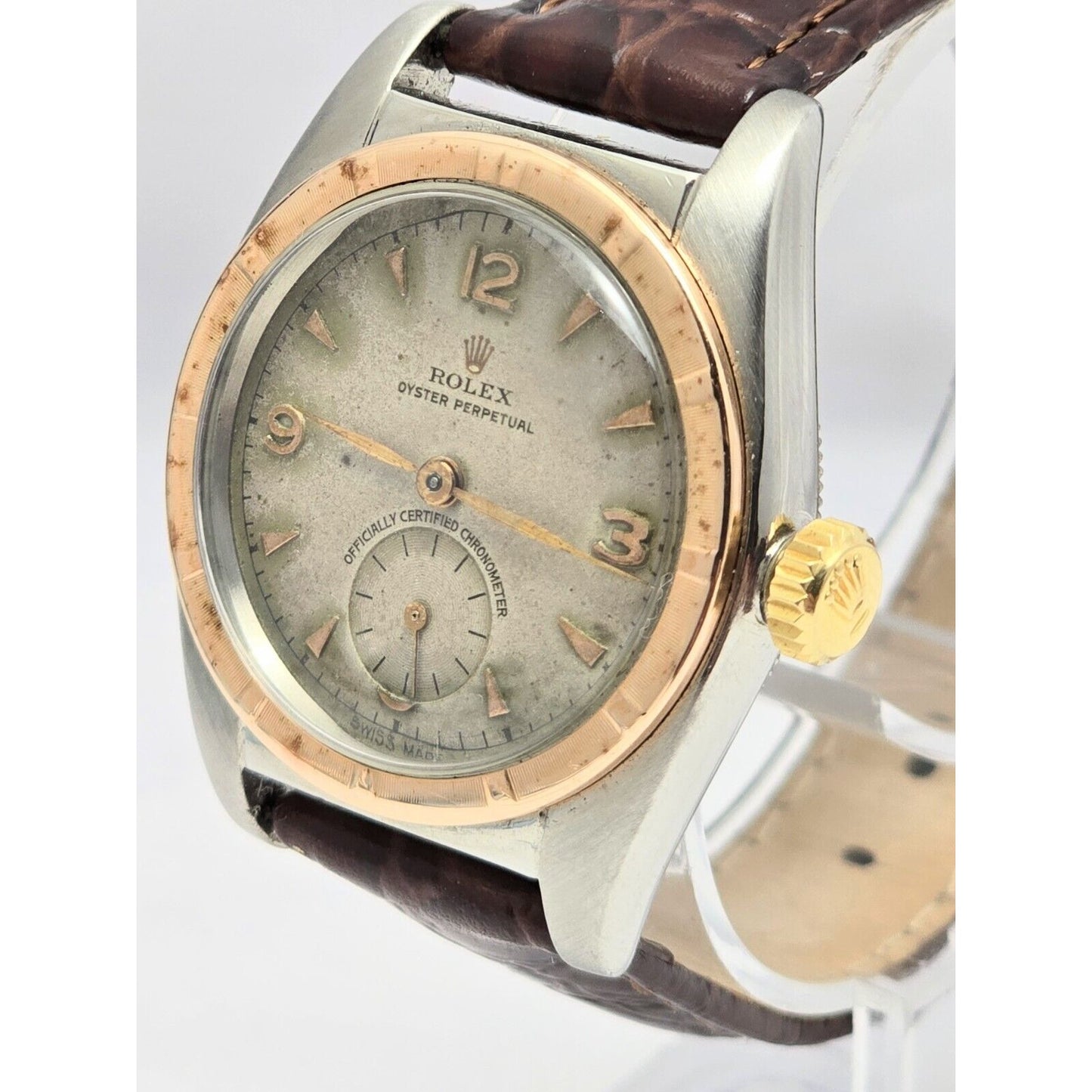 Vintage 1940s Rolex Oyster Perpetual 14K Gold & Steel 5052 5009 Bubbleback