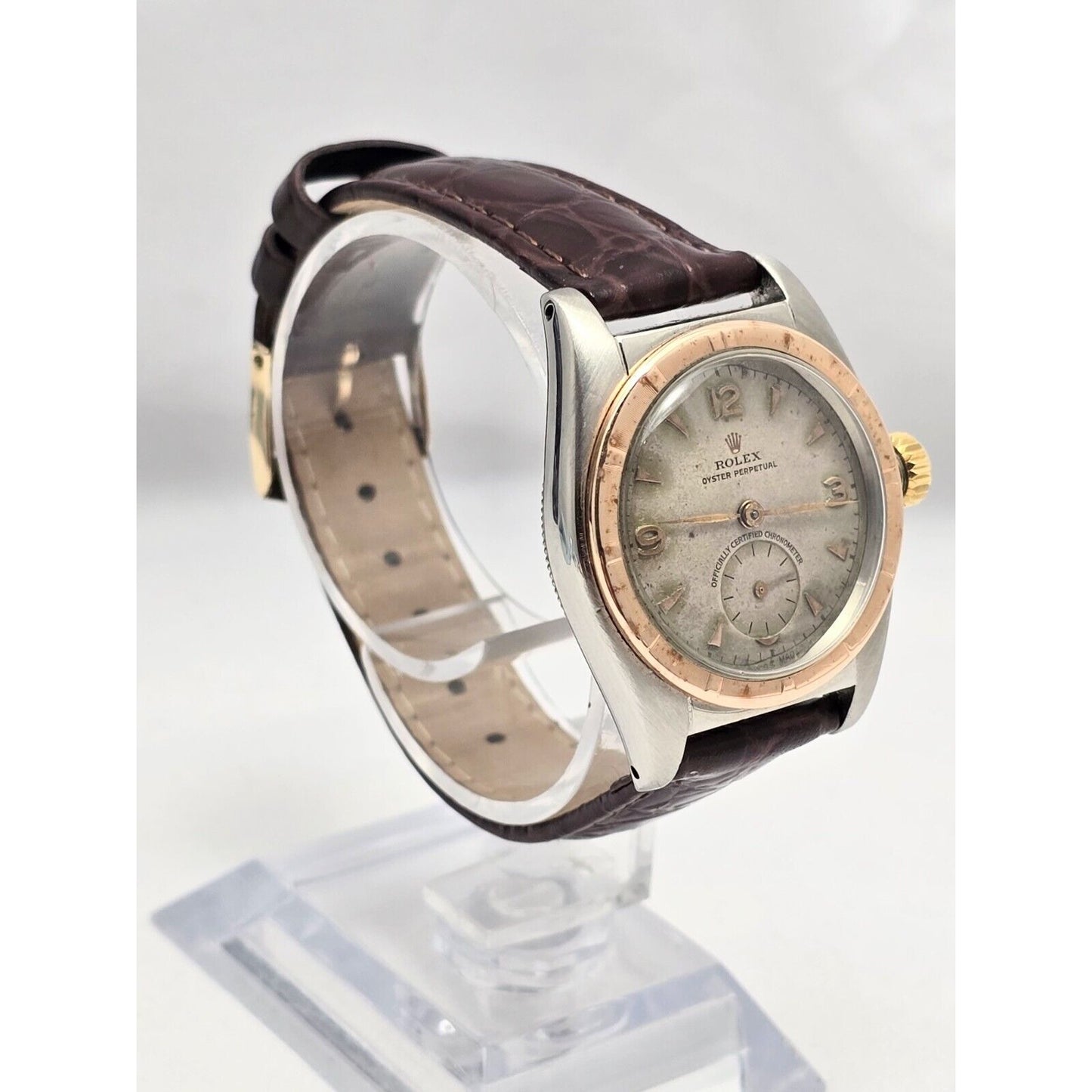 Vintage 1940s Rolex Oyster Perpetual 14K Gold & Steel 5052 5009 Bubbleback