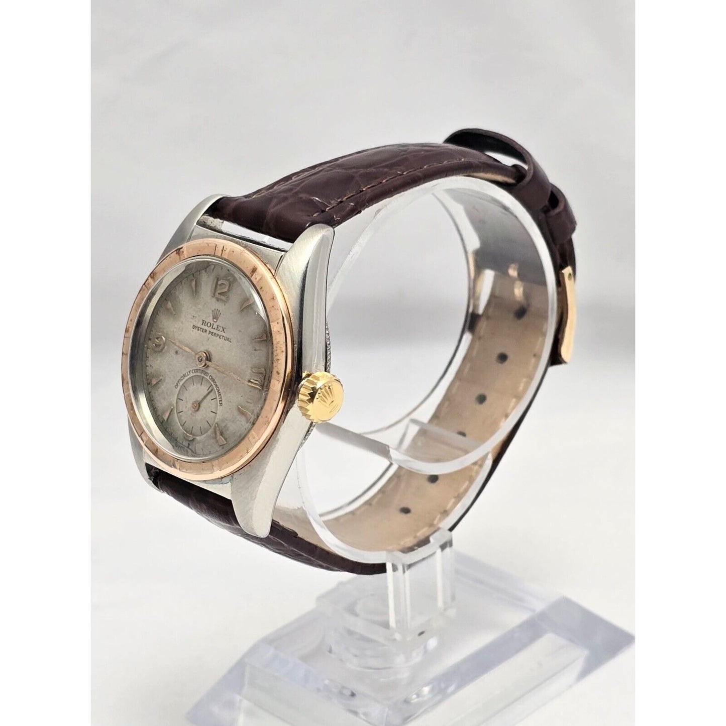 Vintage 1940s Rolex Oyster Perpetual 14K Gold & Steel 5052 5009 Bubbleback
