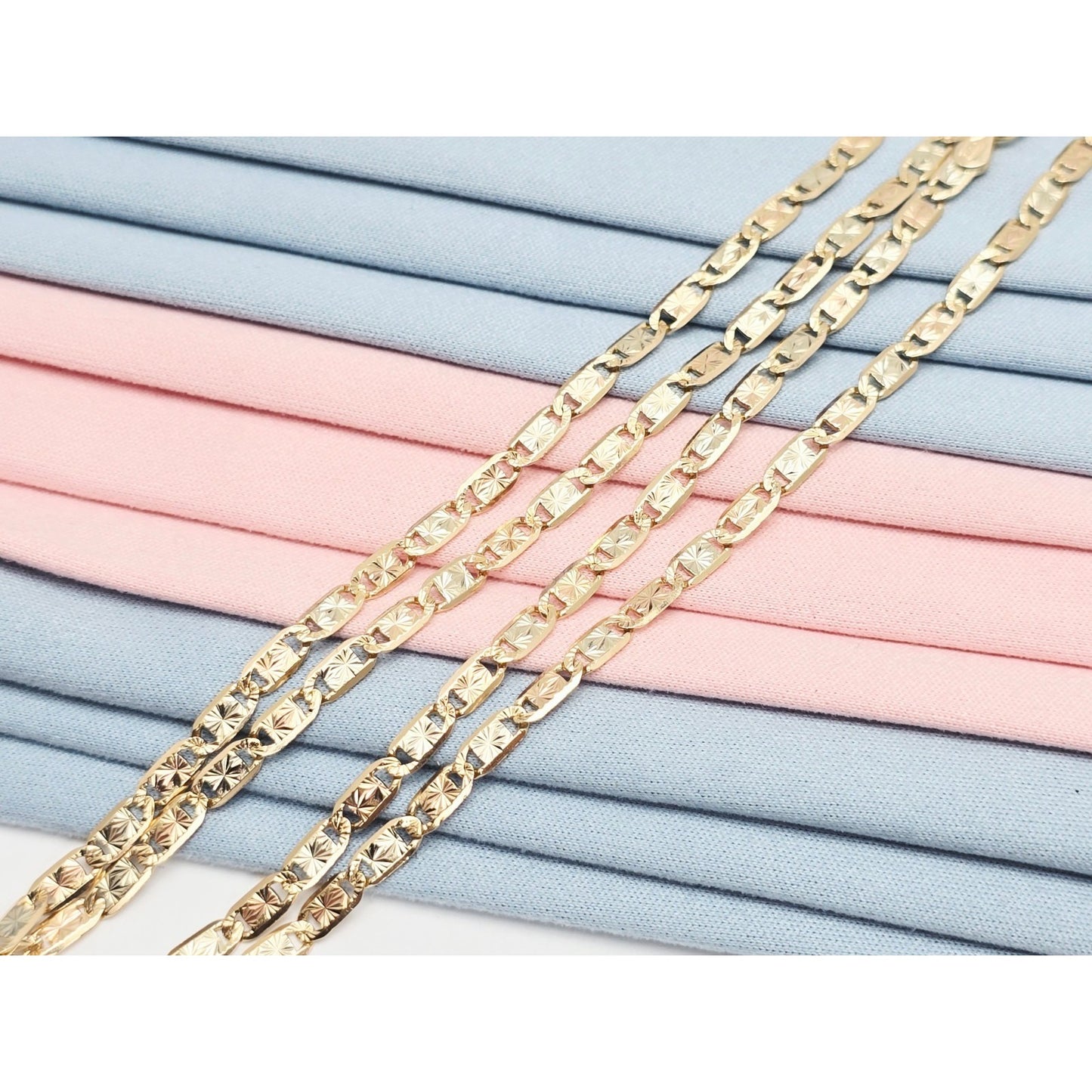 14K Two Tone Gold Diamond Cut Valentino Link Chain Necklace