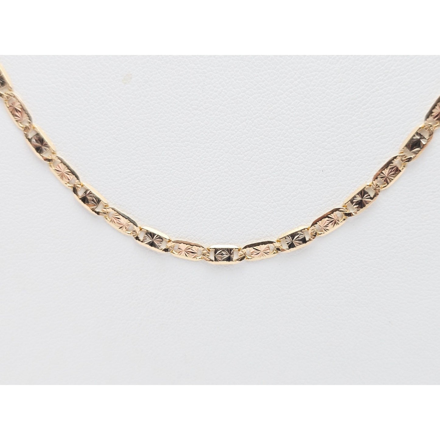14K Two Tone Gold Diamond Cut Valentino Link Chain Necklace