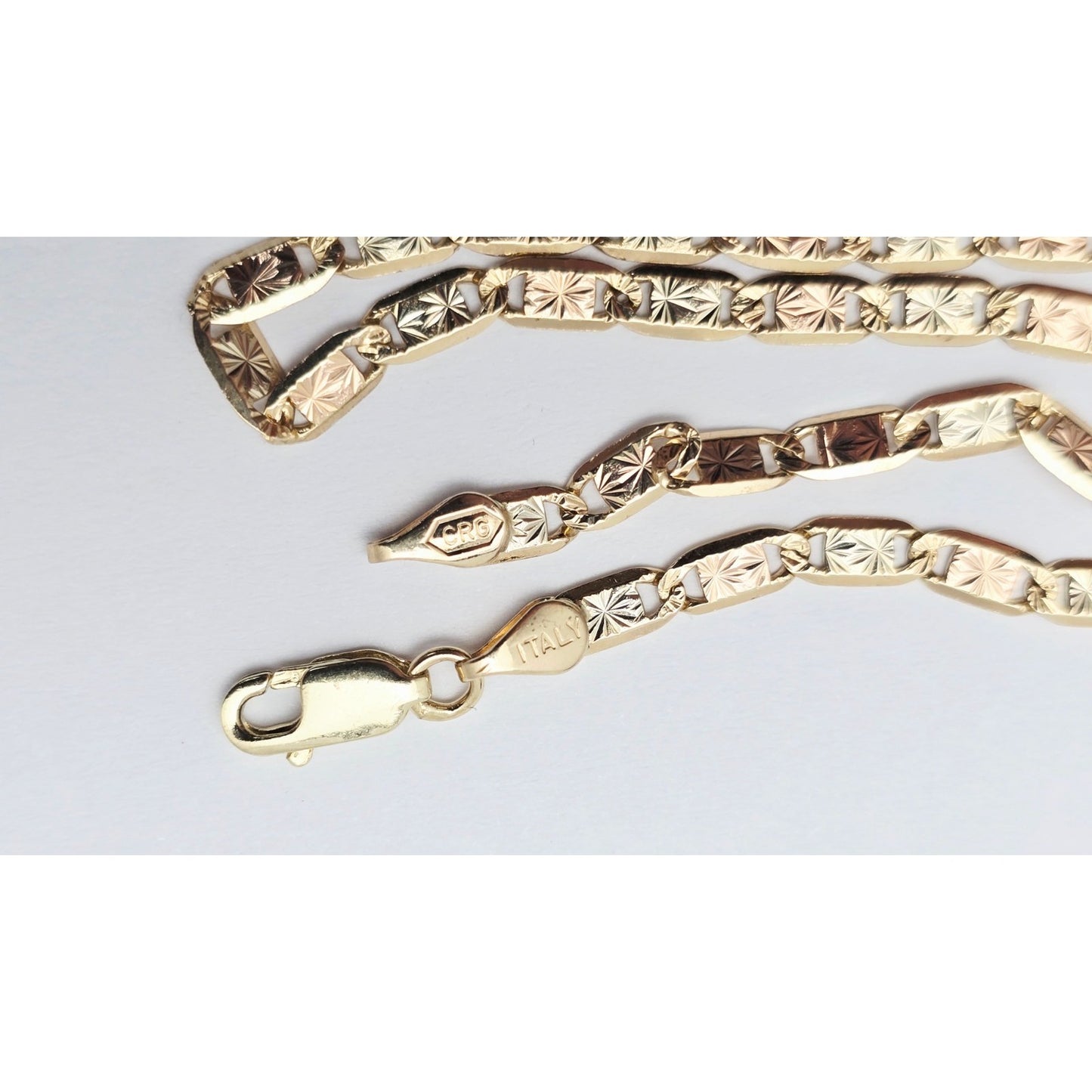 14K Two Tone Gold Diamond Cut Valentino Link Chain Necklace