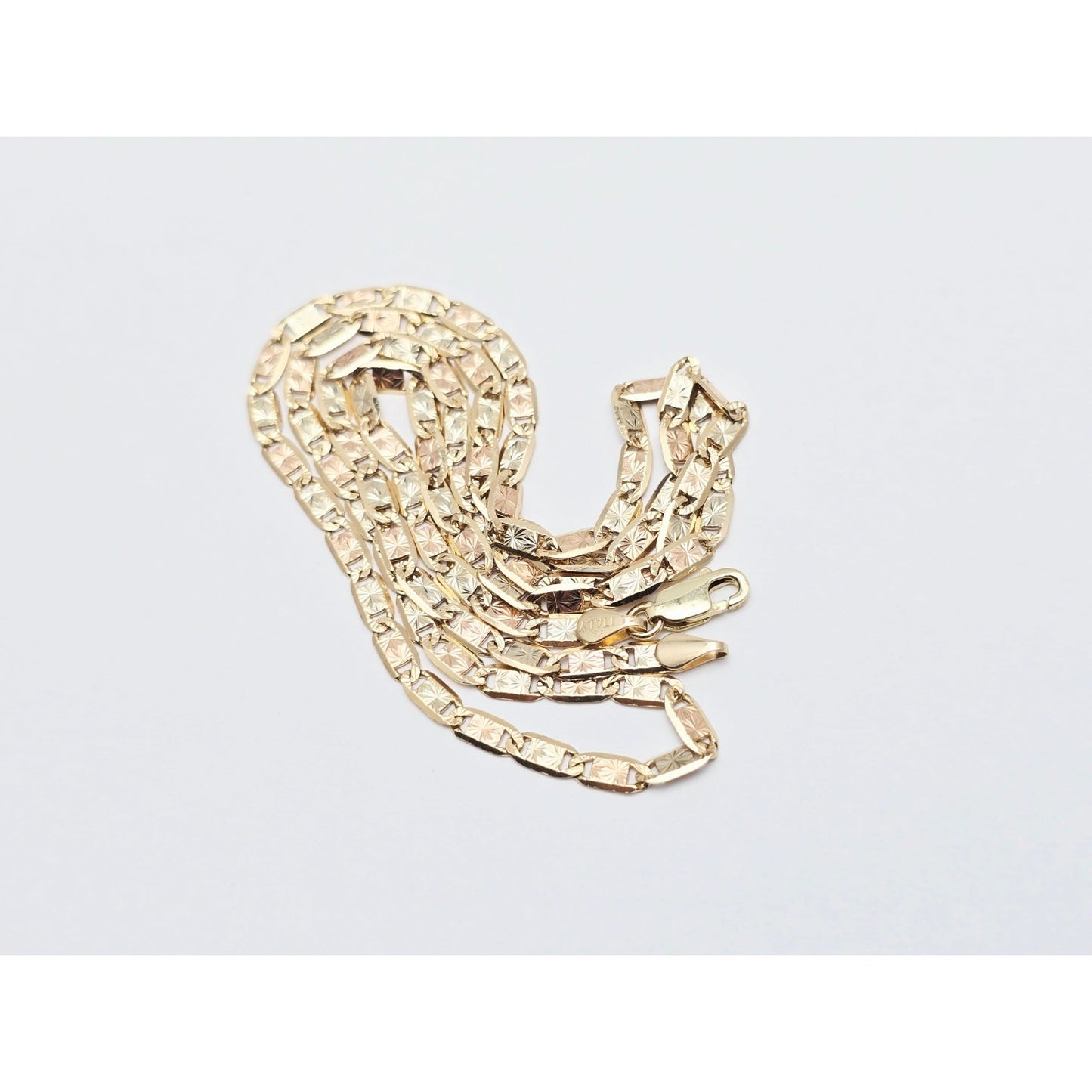 14K Two Tone Gold Diamond Cut Valentino Link Chain Necklace