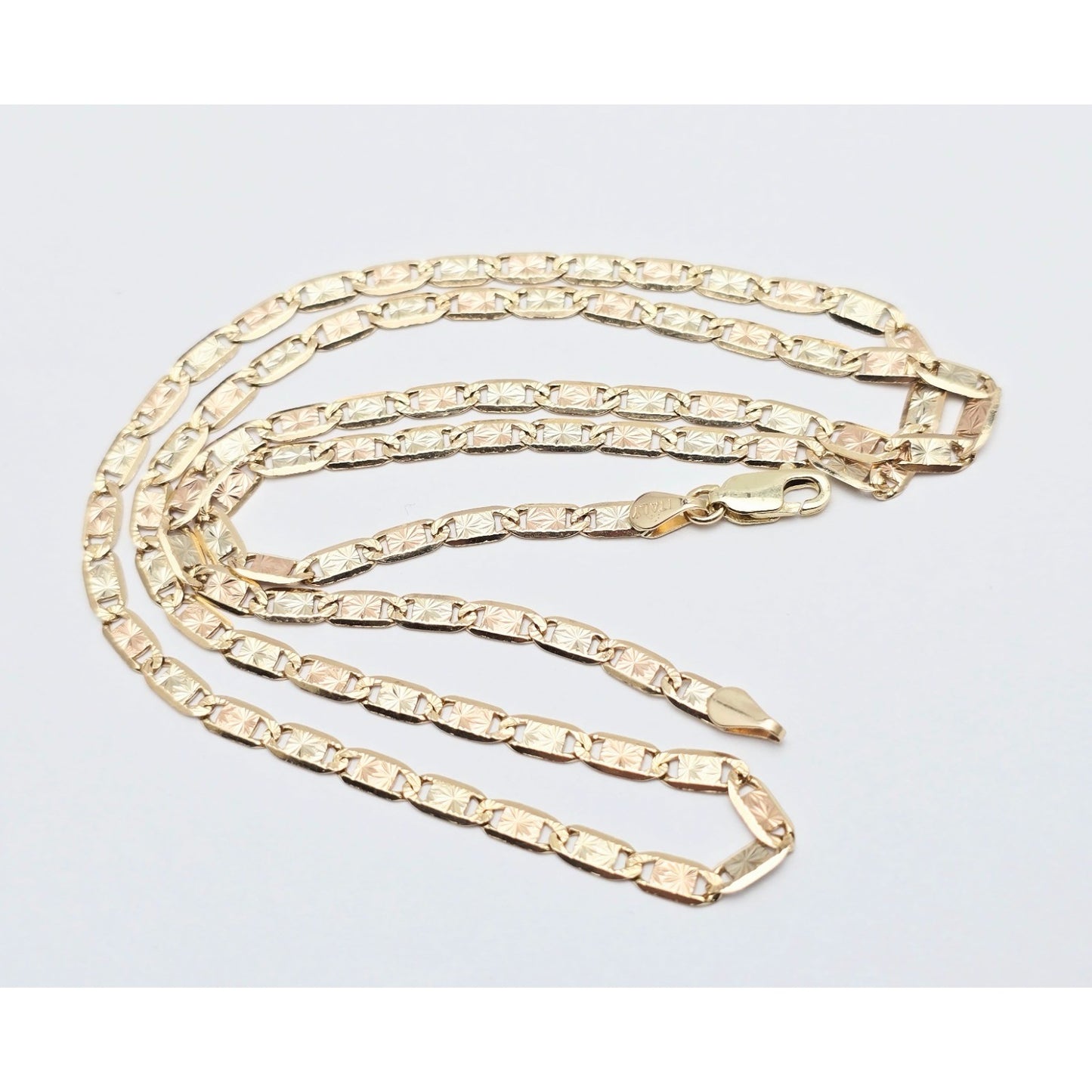 14K Two Tone Gold Diamond Cut Valentino Link Chain Necklace