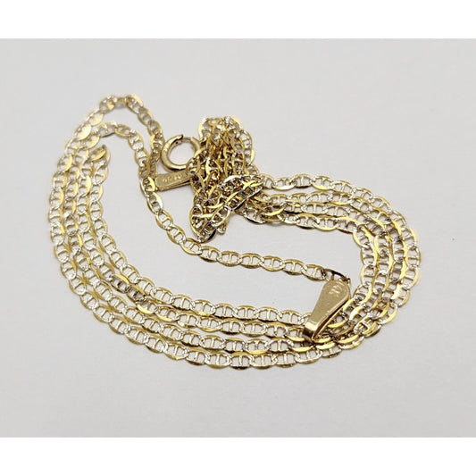 14K Two Tone Gold Diamond Cut Mariner Link Chain Necklace