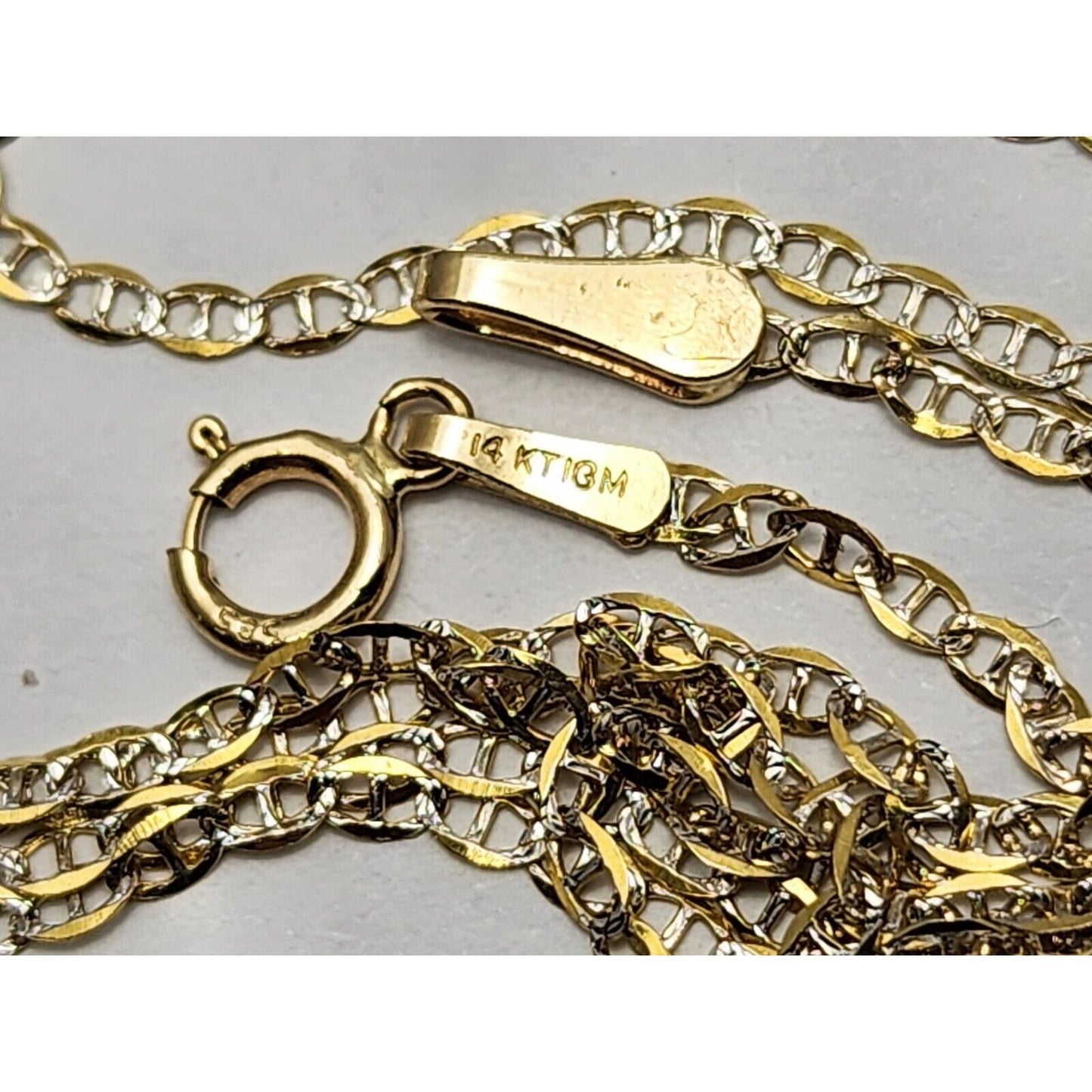 14K Two Tone Gold Diamond Cut Mariner Link Chain Necklace