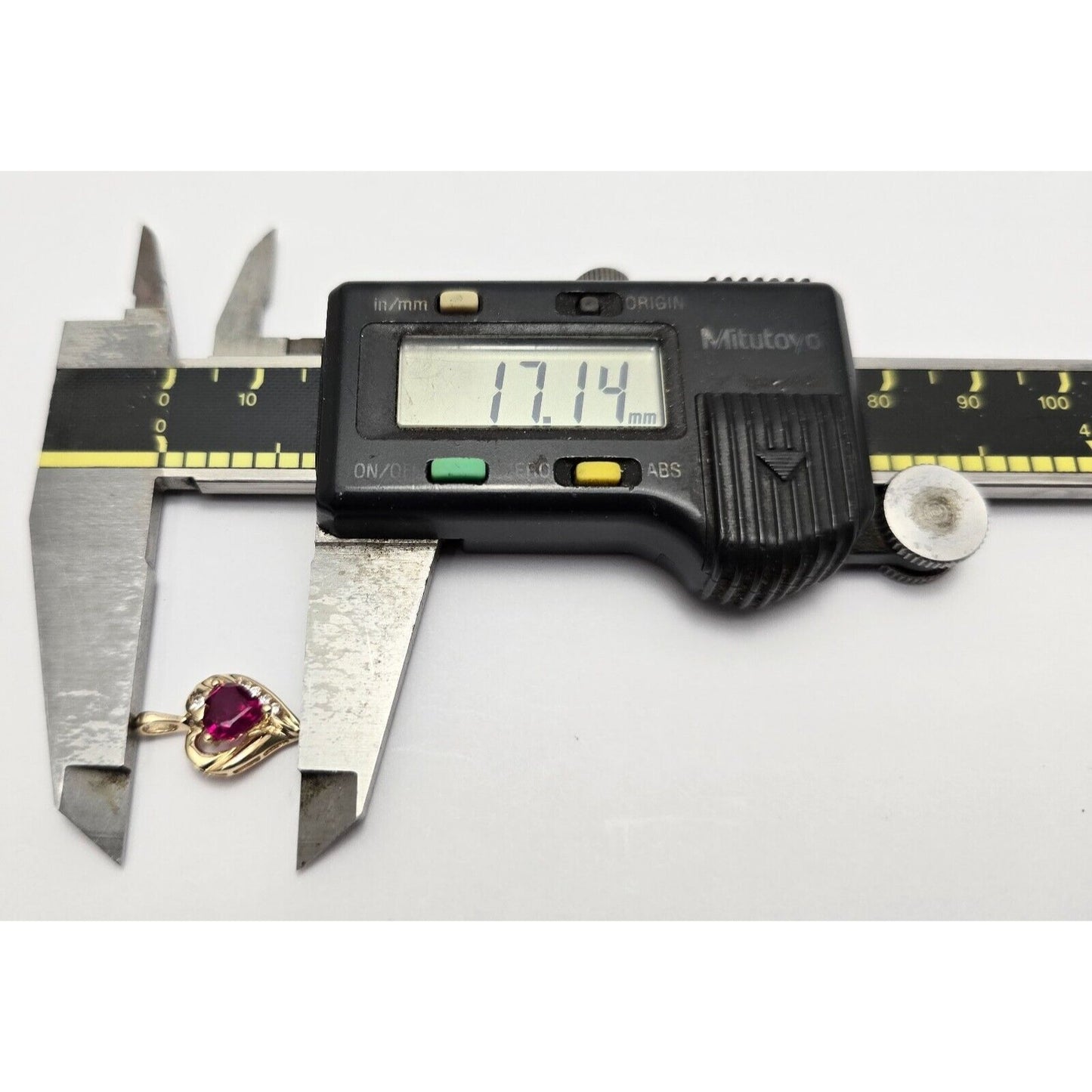 10K Yellow Gold Cubic Zirconia & Synthetic Ruby Heart Charm Pendant