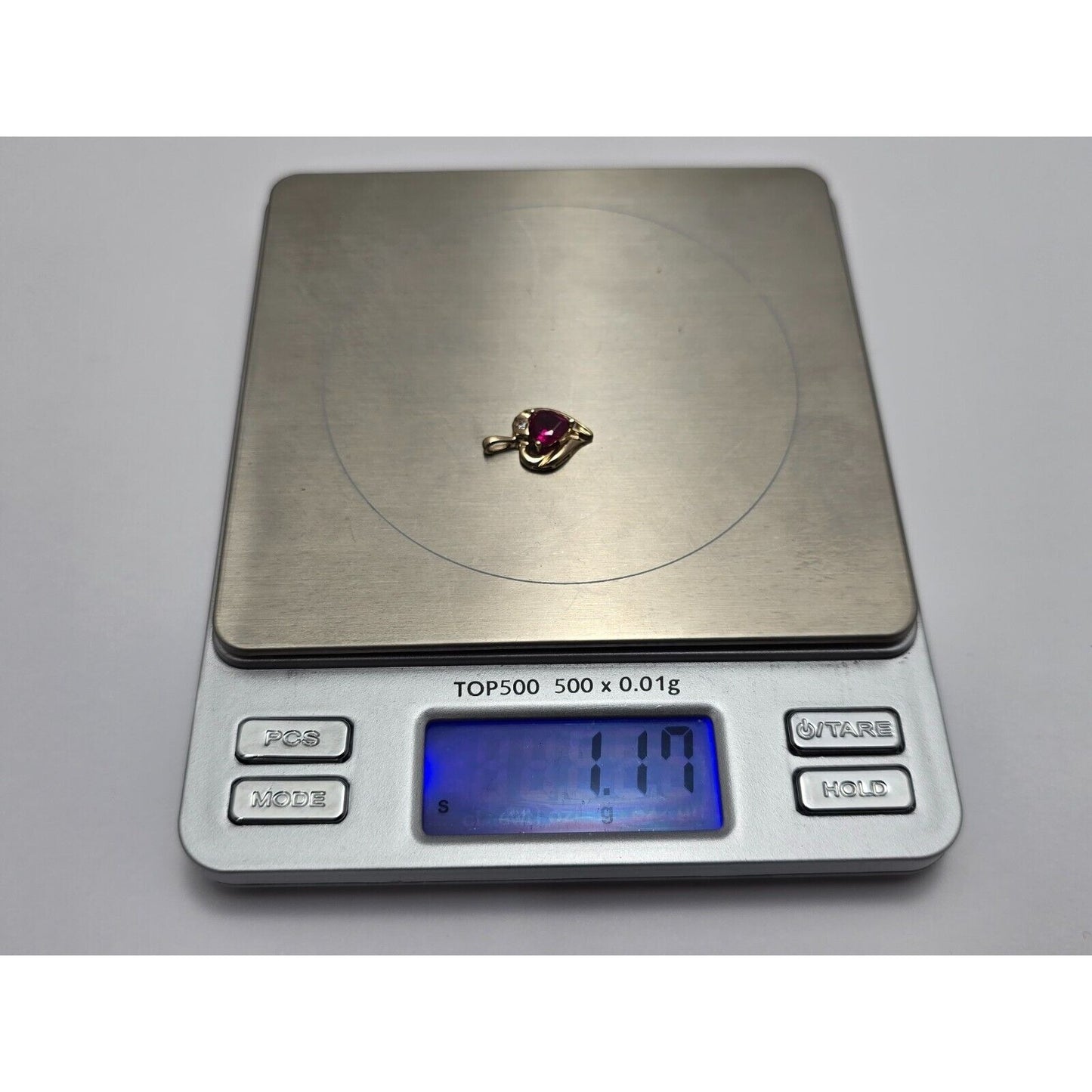 10K Yellow Gold Cubic Zirconia & Synthetic Ruby Heart Charm Pendant