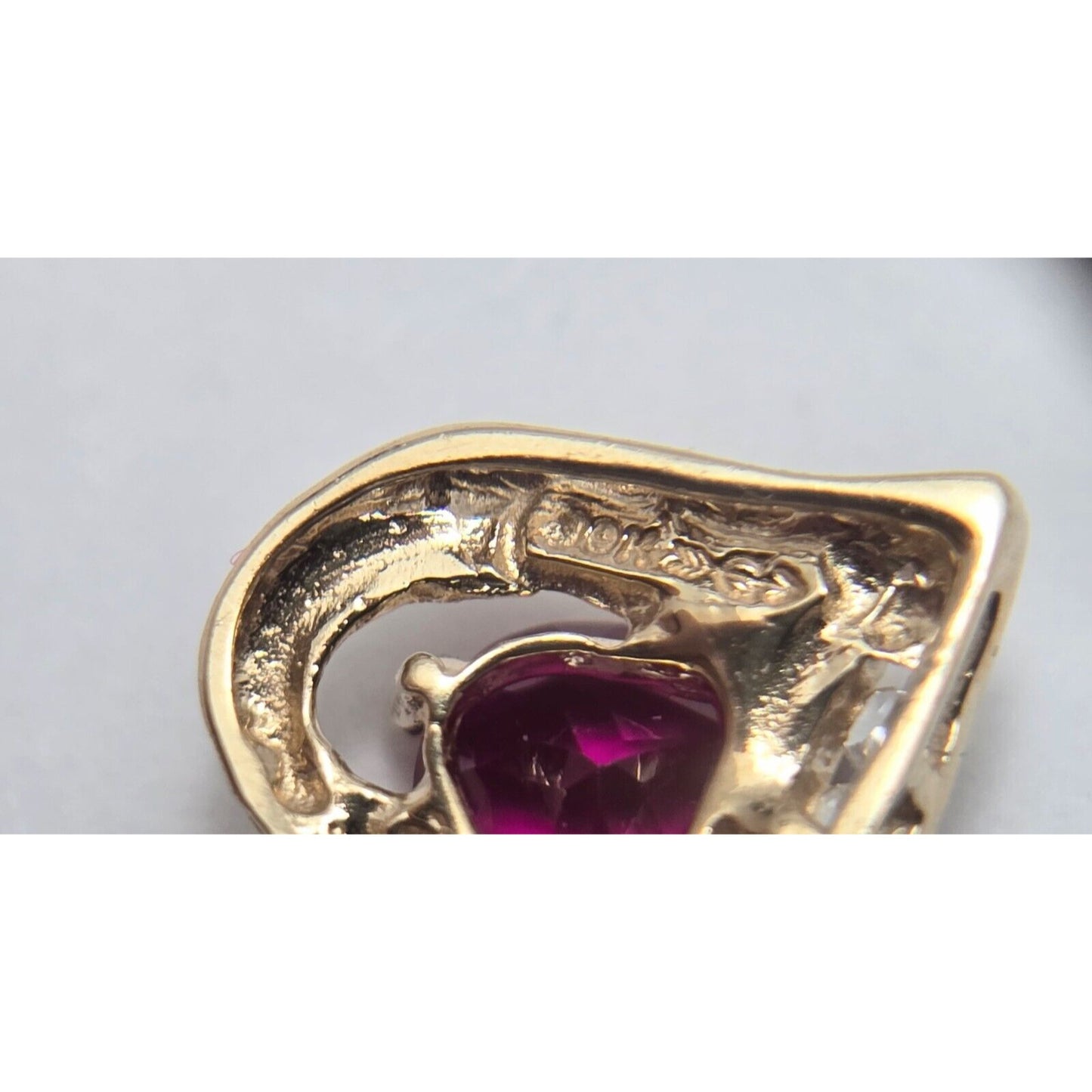10K Yellow Gold Cubic Zirconia & Synthetic Ruby Heart Charm Pendant