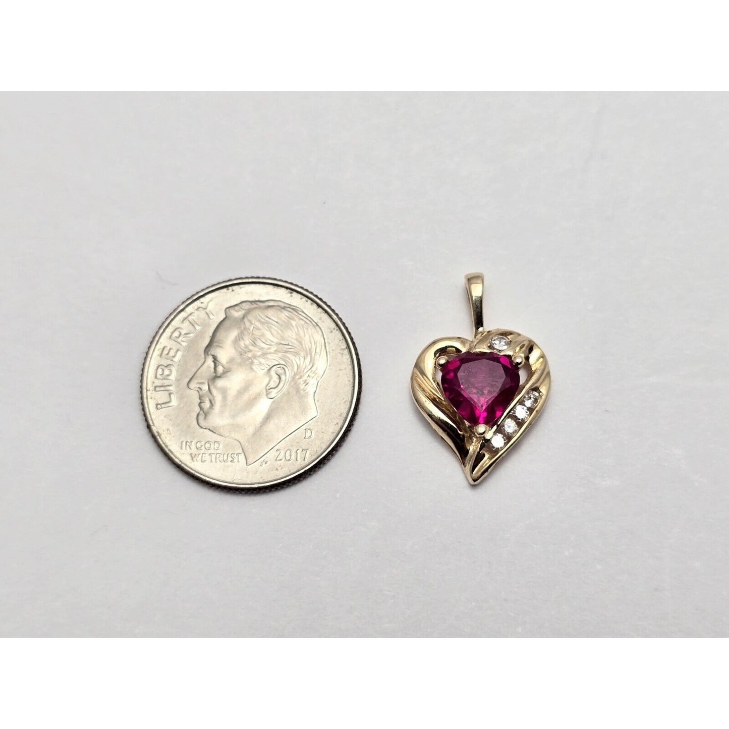 10K Yellow Gold Cubic Zirconia & Synthetic Ruby Heart Charm Pendant