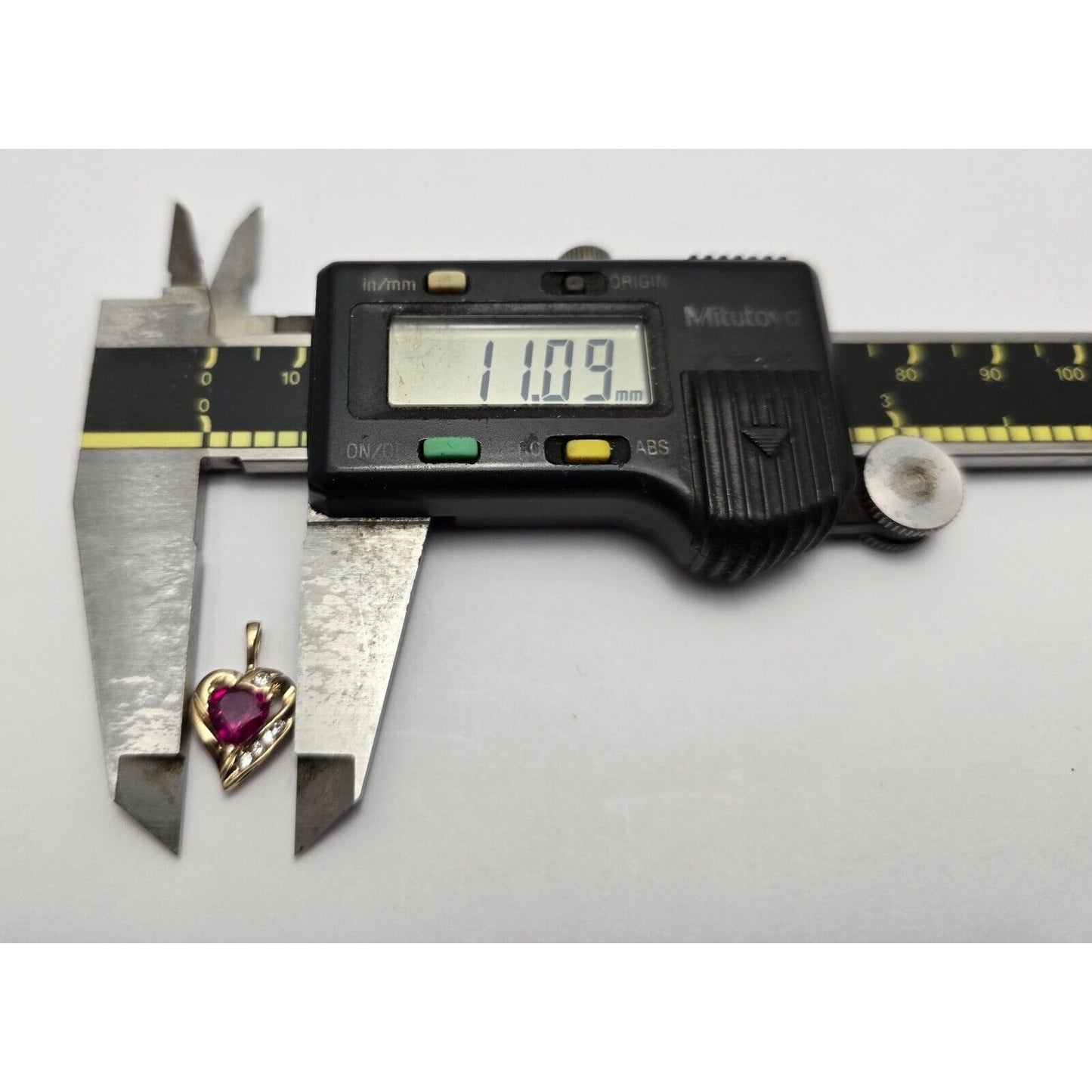 10K Yellow Gold Cubic Zirconia & Synthetic Ruby Heart Charm Pendant