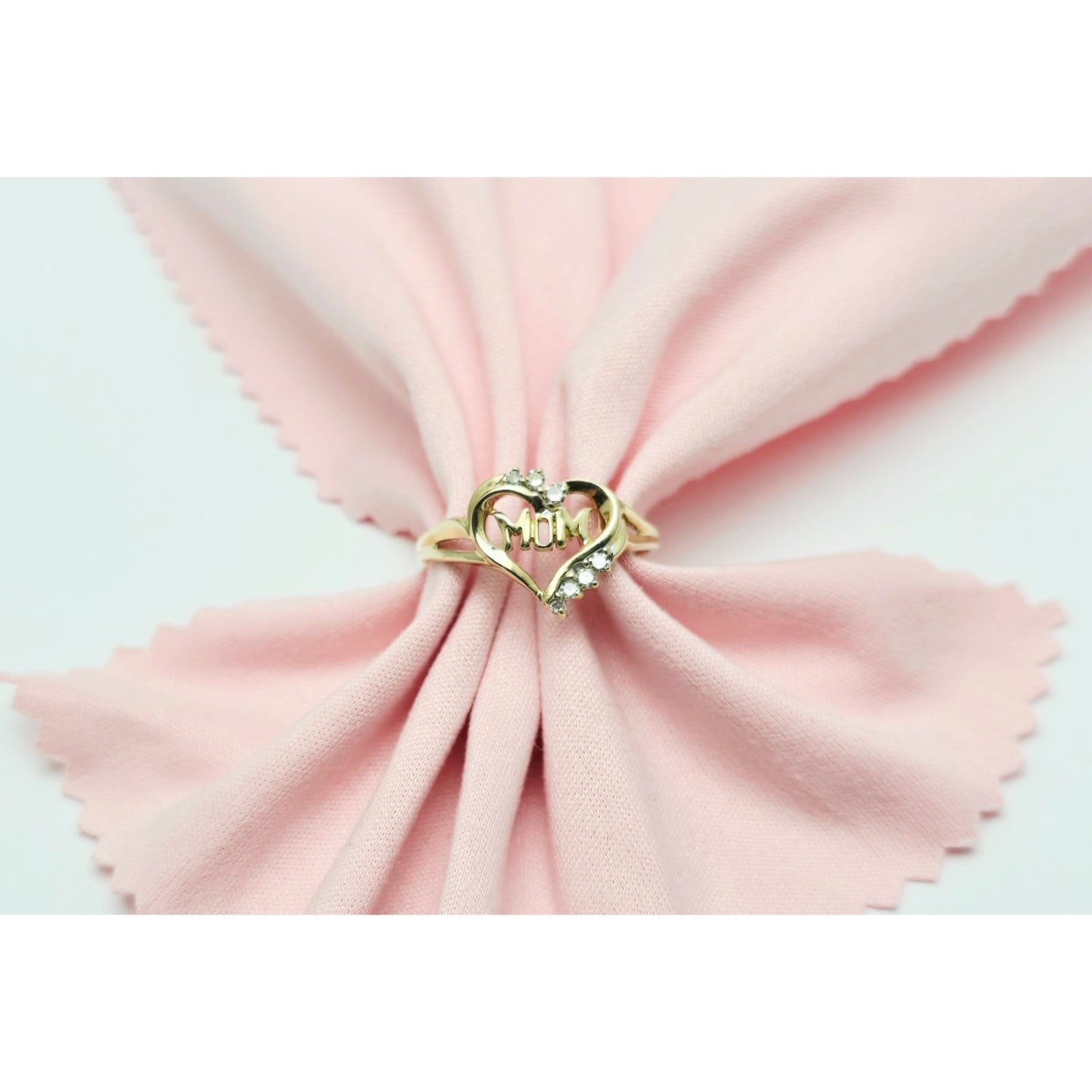 10K Yellow Gold Heart Shaped Initial Mom Diamond Ring