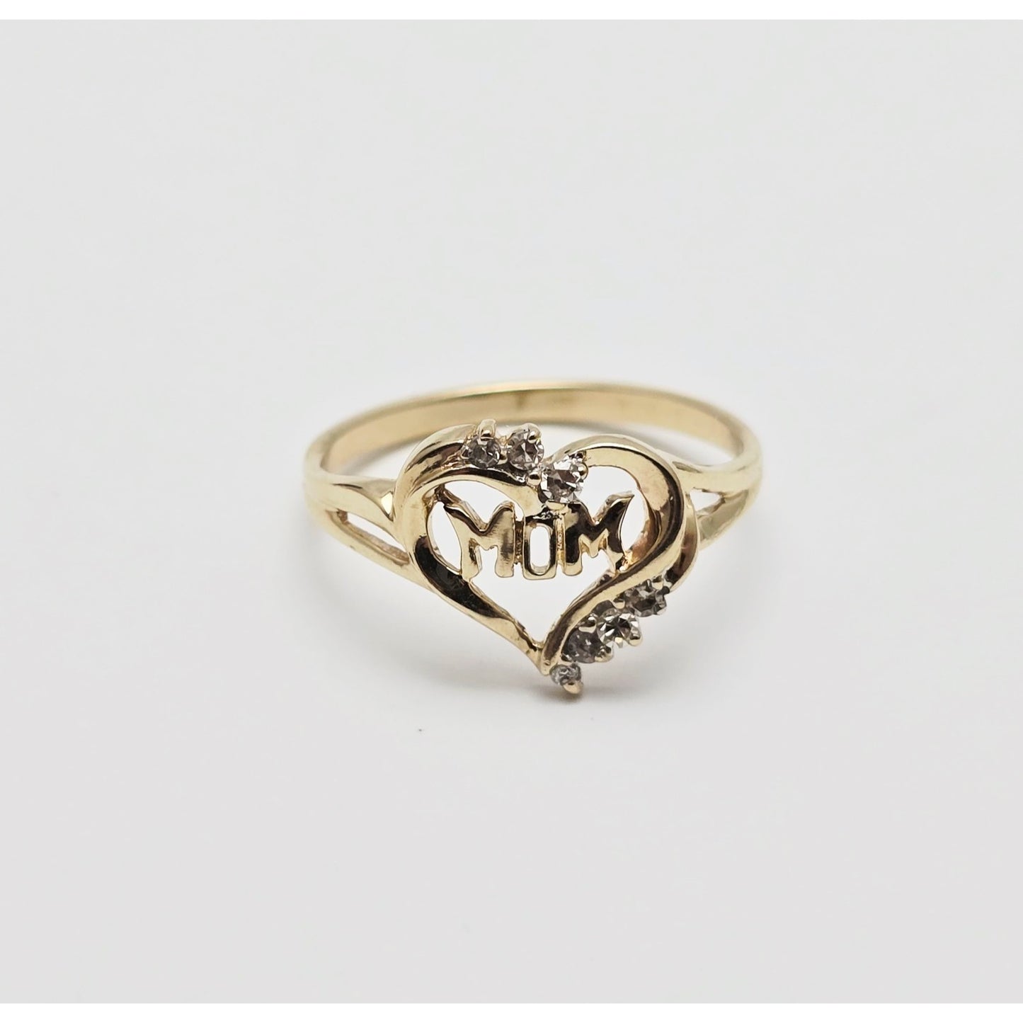 10K Yellow Gold Heart Shaped Initial Mom Diamond Ring