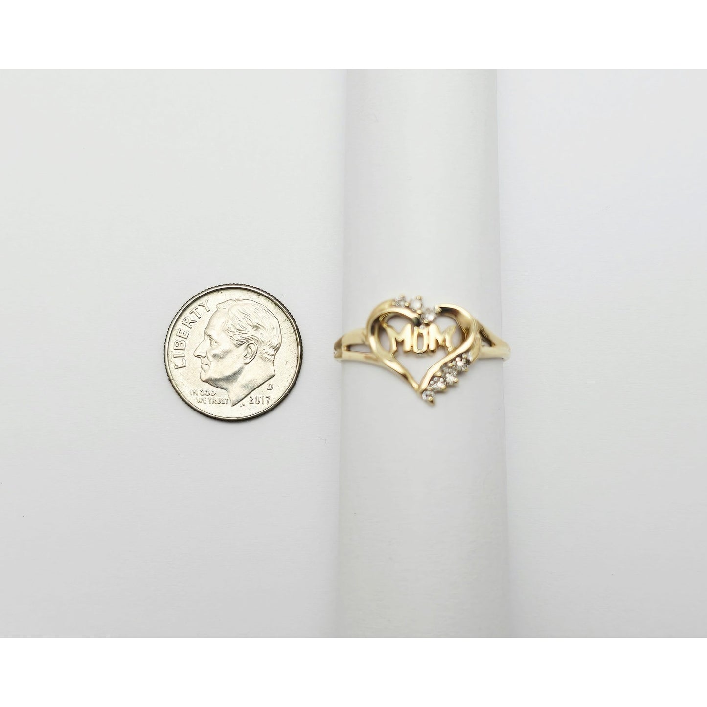 10K Yellow Gold Heart Shaped Initial Mom Diamond Ring