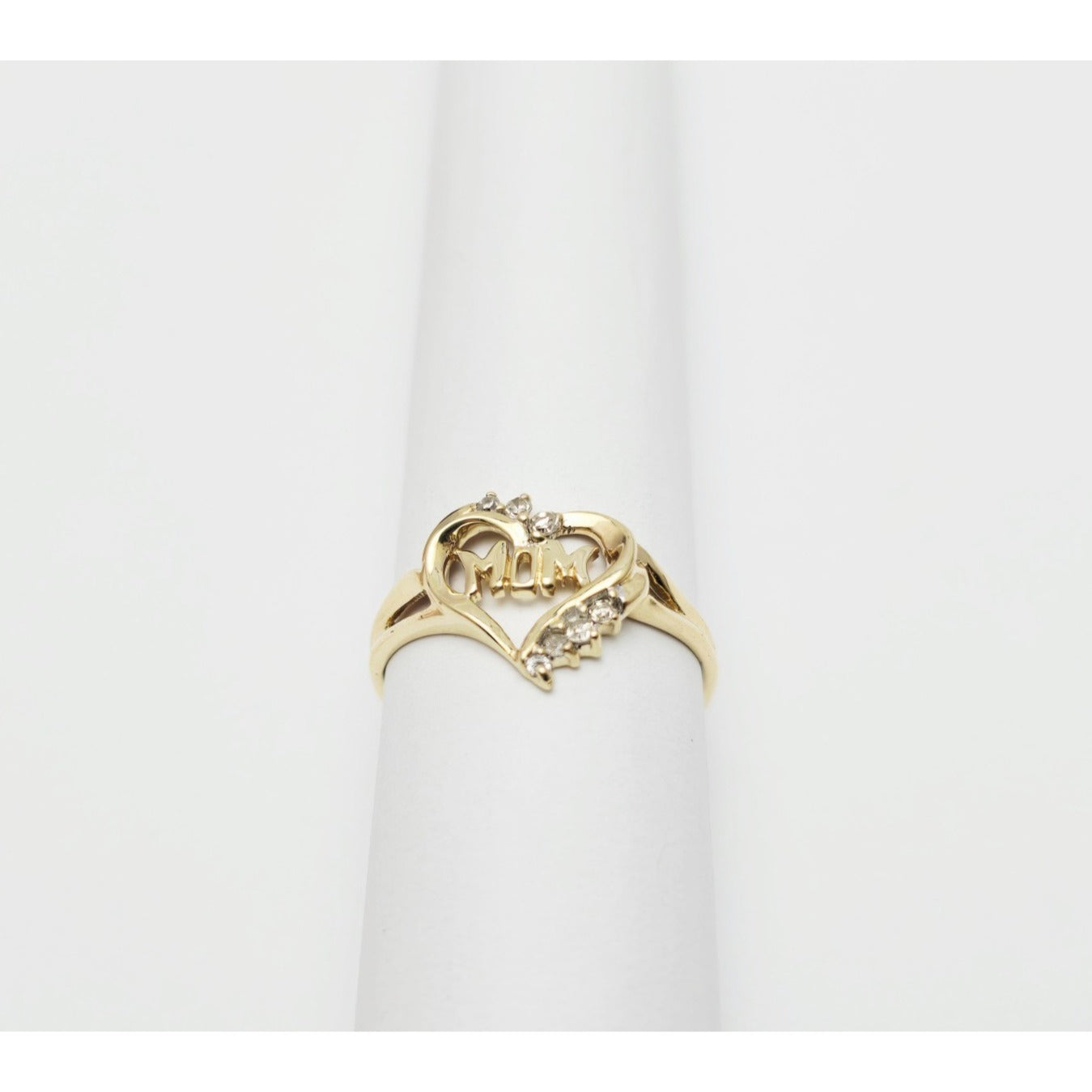 10K Yellow Gold Heart Shaped Initial Mom Diamond Ring