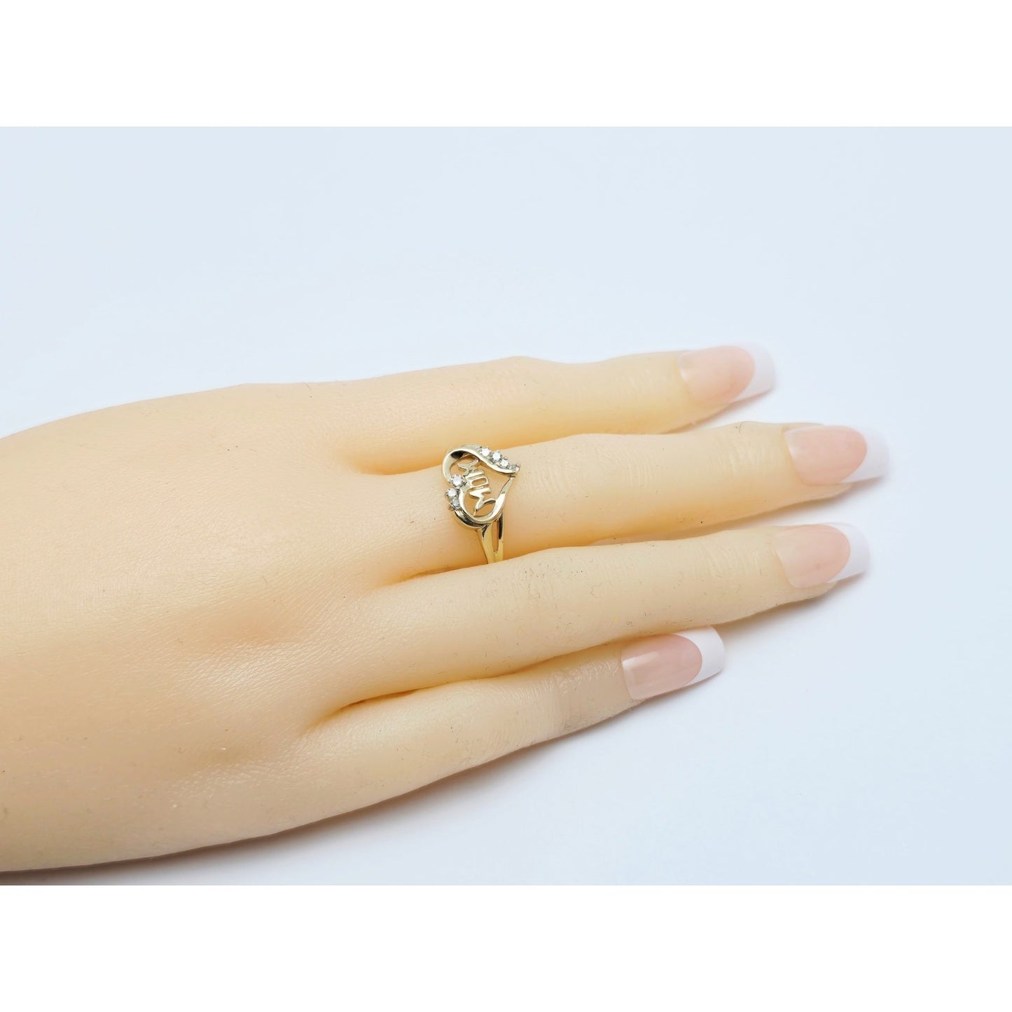 10K Yellow Gold Heart Shaped Initial Mom Diamond Ring