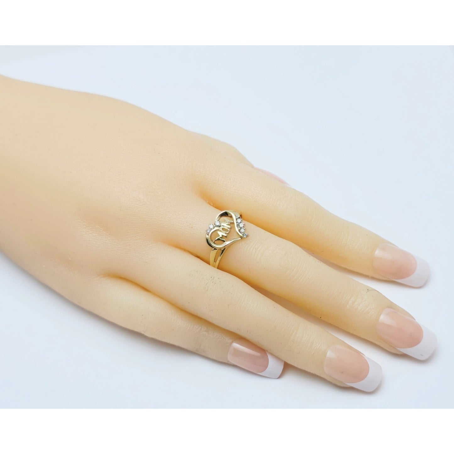 10K Yellow Gold Heart Shaped Initial Mom Diamond Ring