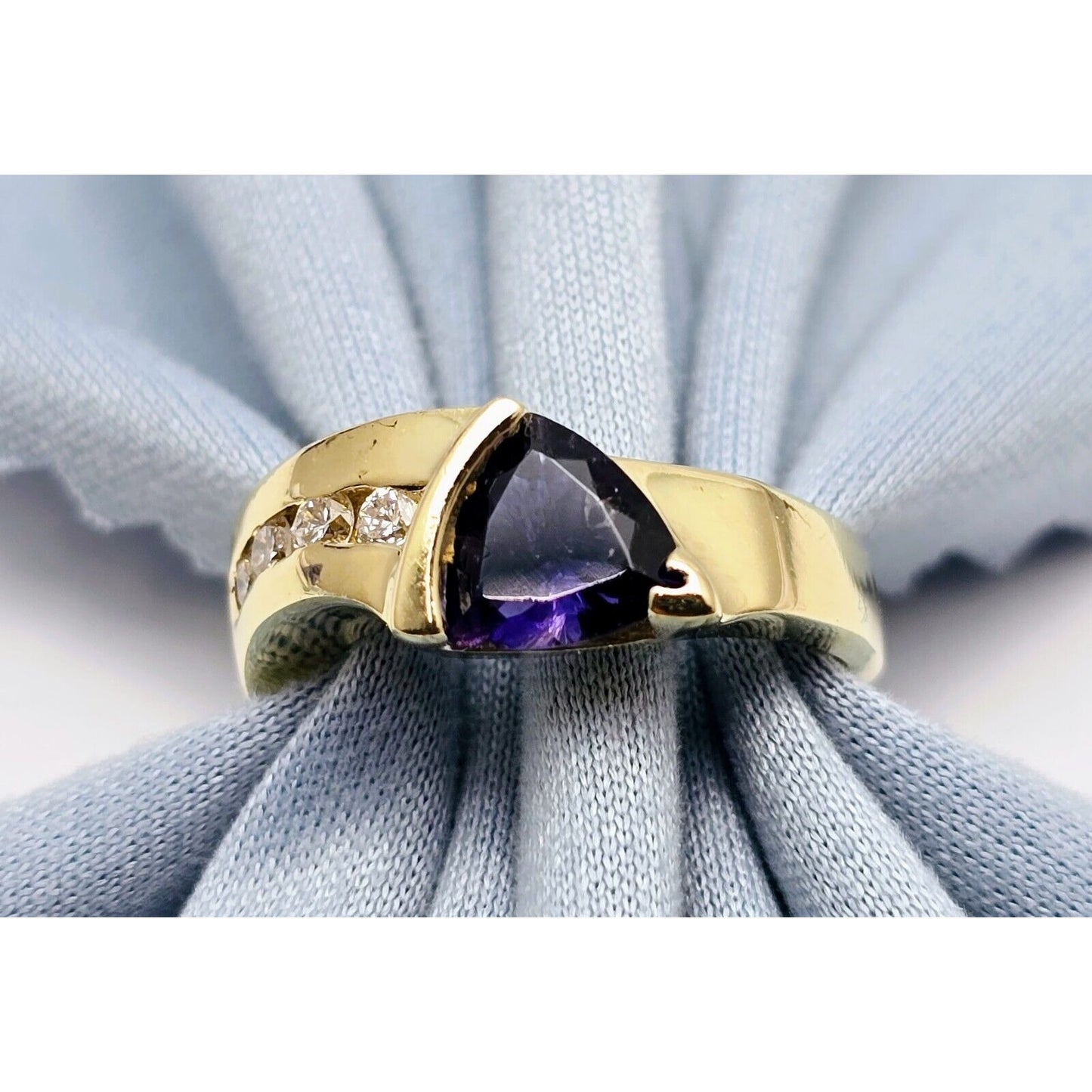 14K Yellow Gold Amethyst & Diamond Ring
