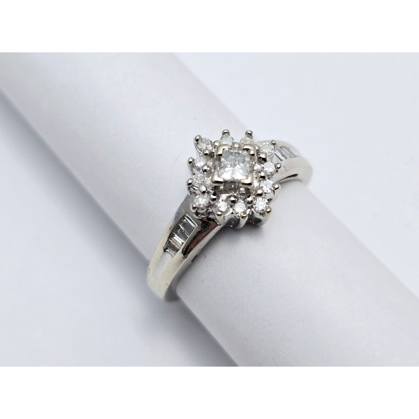 10K White Gold Flower Style Diamond Ring