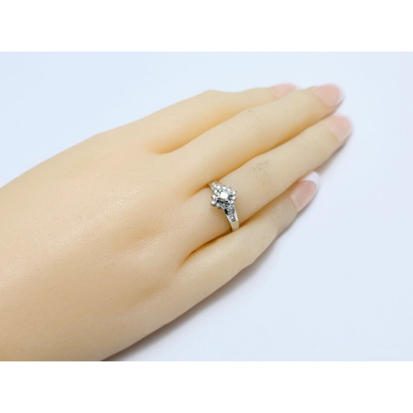10K White Gold Flower Style Diamond Ring